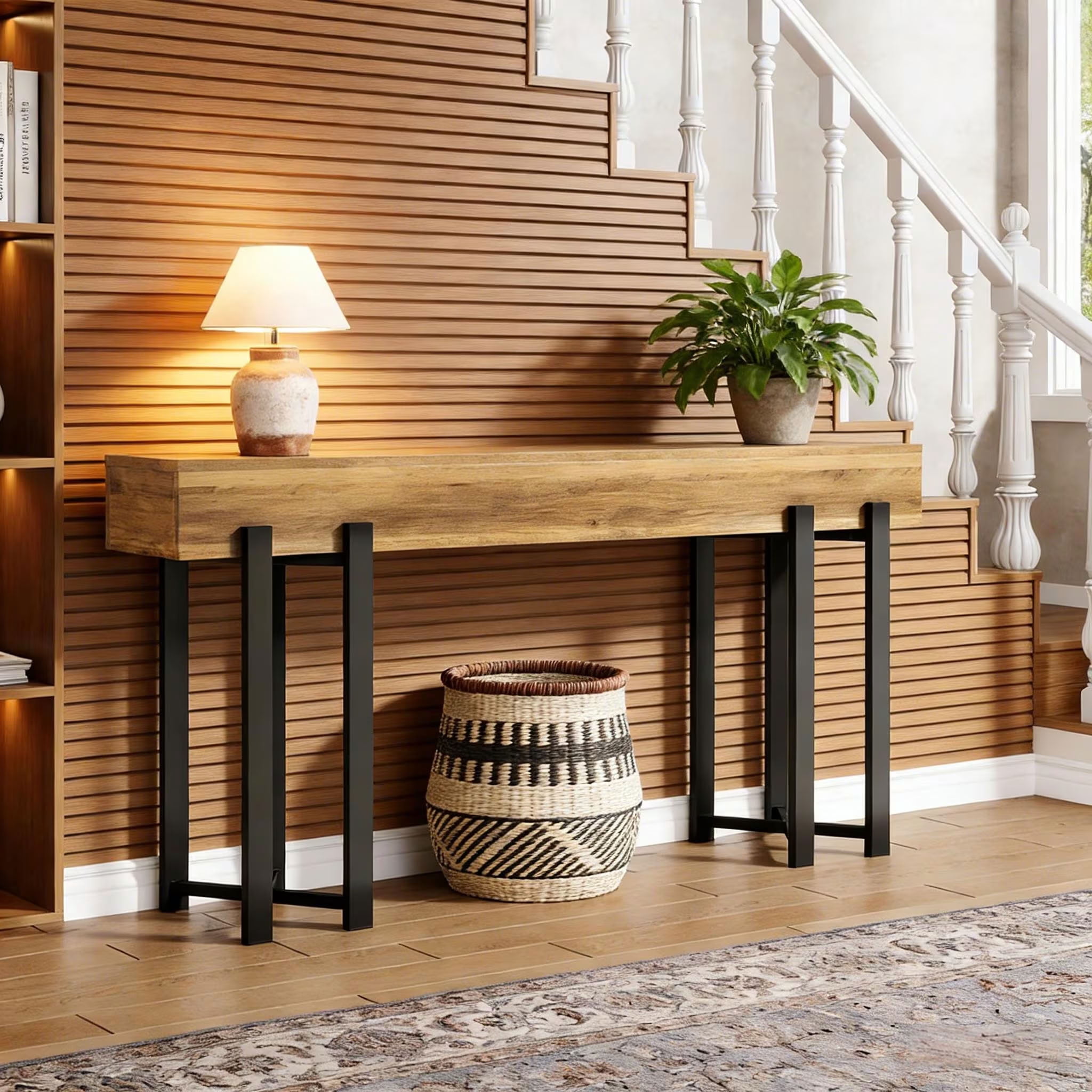MAYEERTY 63" Industrial Console Table, Rustic Wood Entryway Hallway Foyer Table for Living Room, Narrow Design