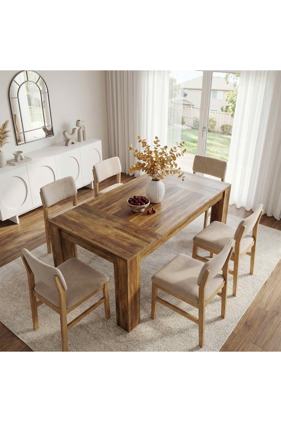 63" Rustic Farmhouse Dining Table, 4-6 Seater Wooden Rectangular Table for Home & Cafe, Easy Assembly