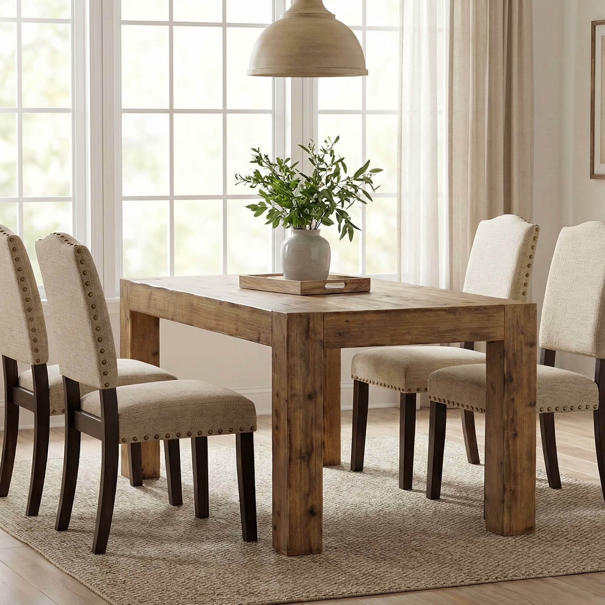 MAYEERTY 63" Solid Wood Farmhouse Dining Table, Rustic Brown 4-6 Seater Thick Top Multiuse Kitchen & Office Table