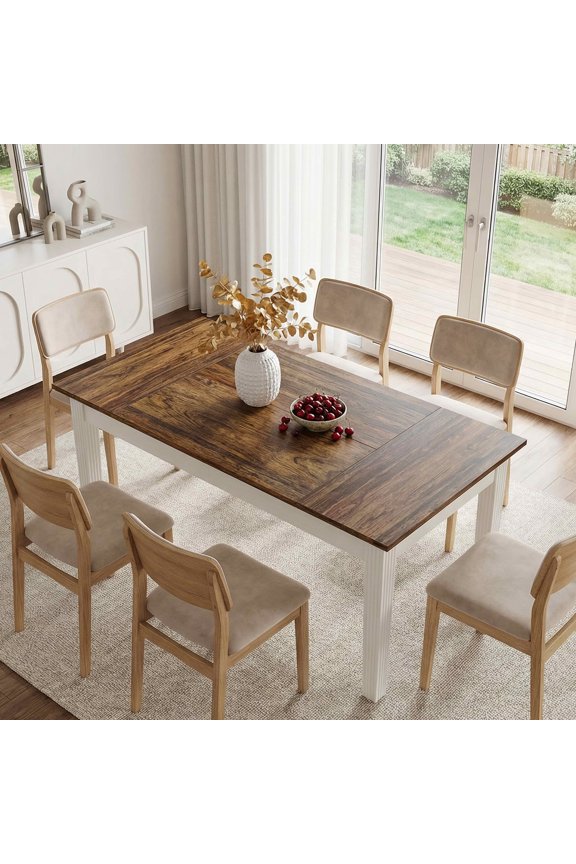 63" Wood Grain Dining Table, Easy Assembly Multi-Use Home Office Desk