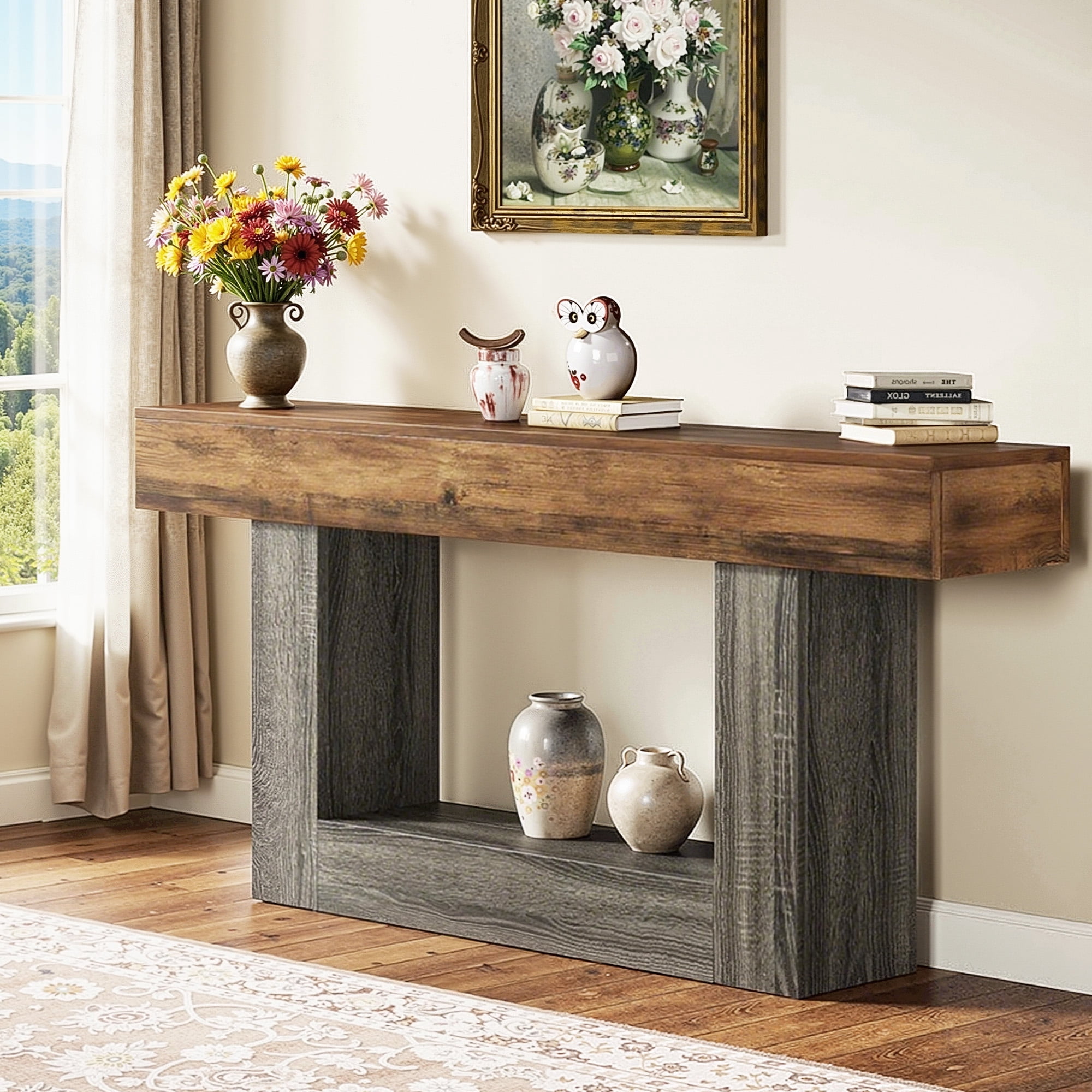 MAYEERTY Console Table with Lower Storage Shelf for Decor & Vases
