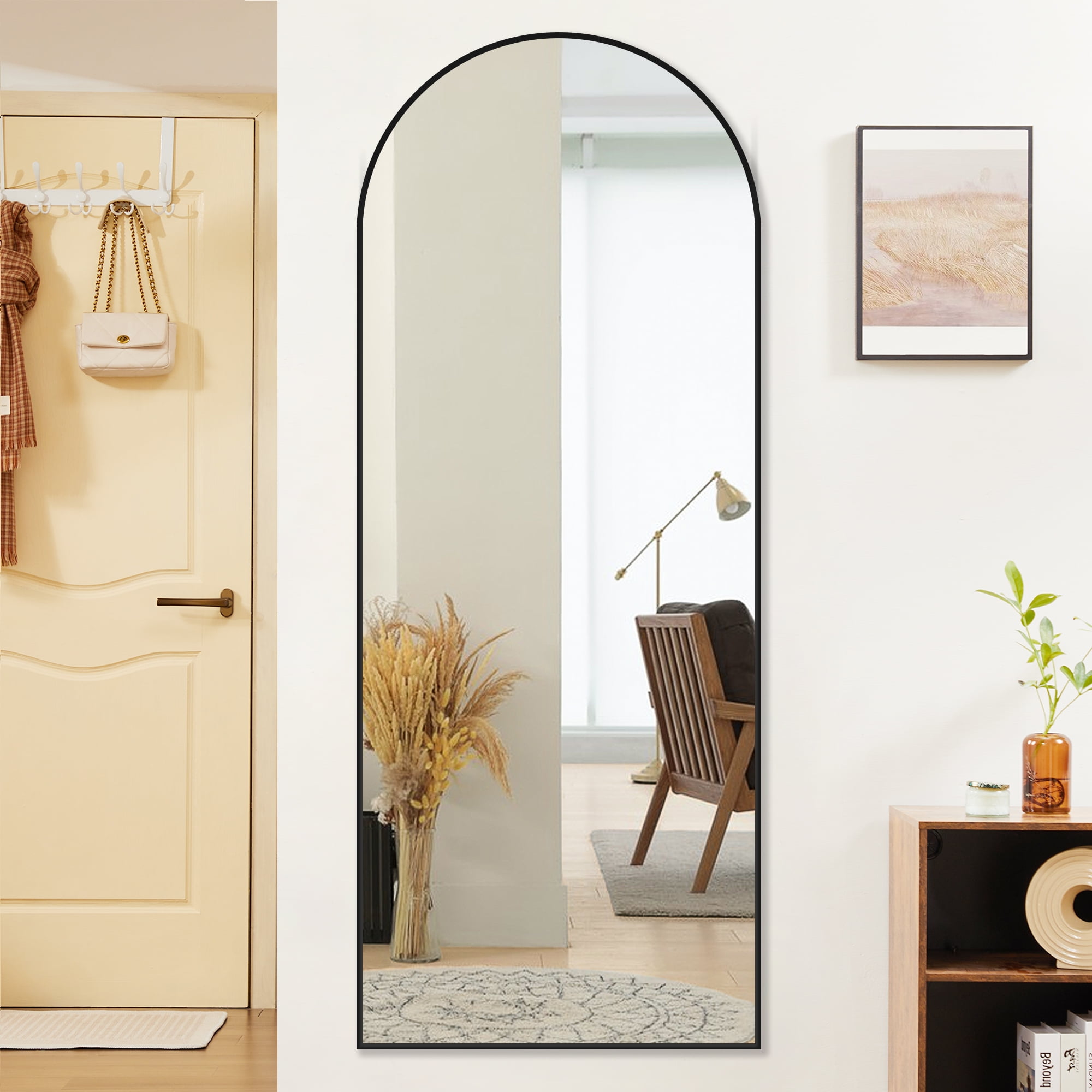 MAYEERTY 64"x21" Arched Full-Length Mirror - Floor Standing Full-Body Mirror, Black
