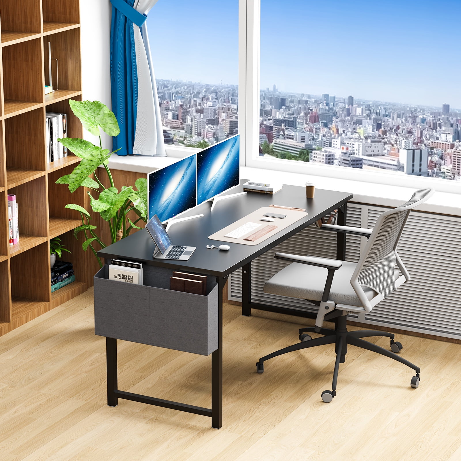 MAYEERTY 63in Computer Desk with Storage, Modern Writing Desk with Fabric Drawers for Home Office, Rustic