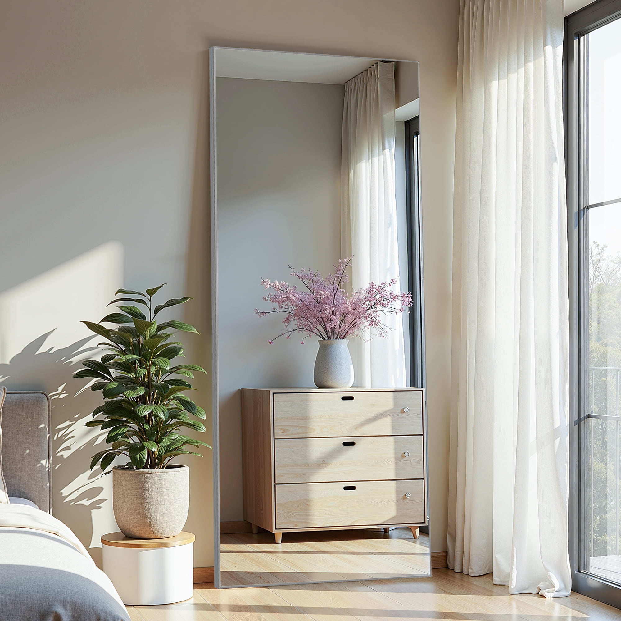 MAYEERTY 71"x32" Aluminum Alloy Thin Edge Right Angle Rectangular Silver Full Length Mirror