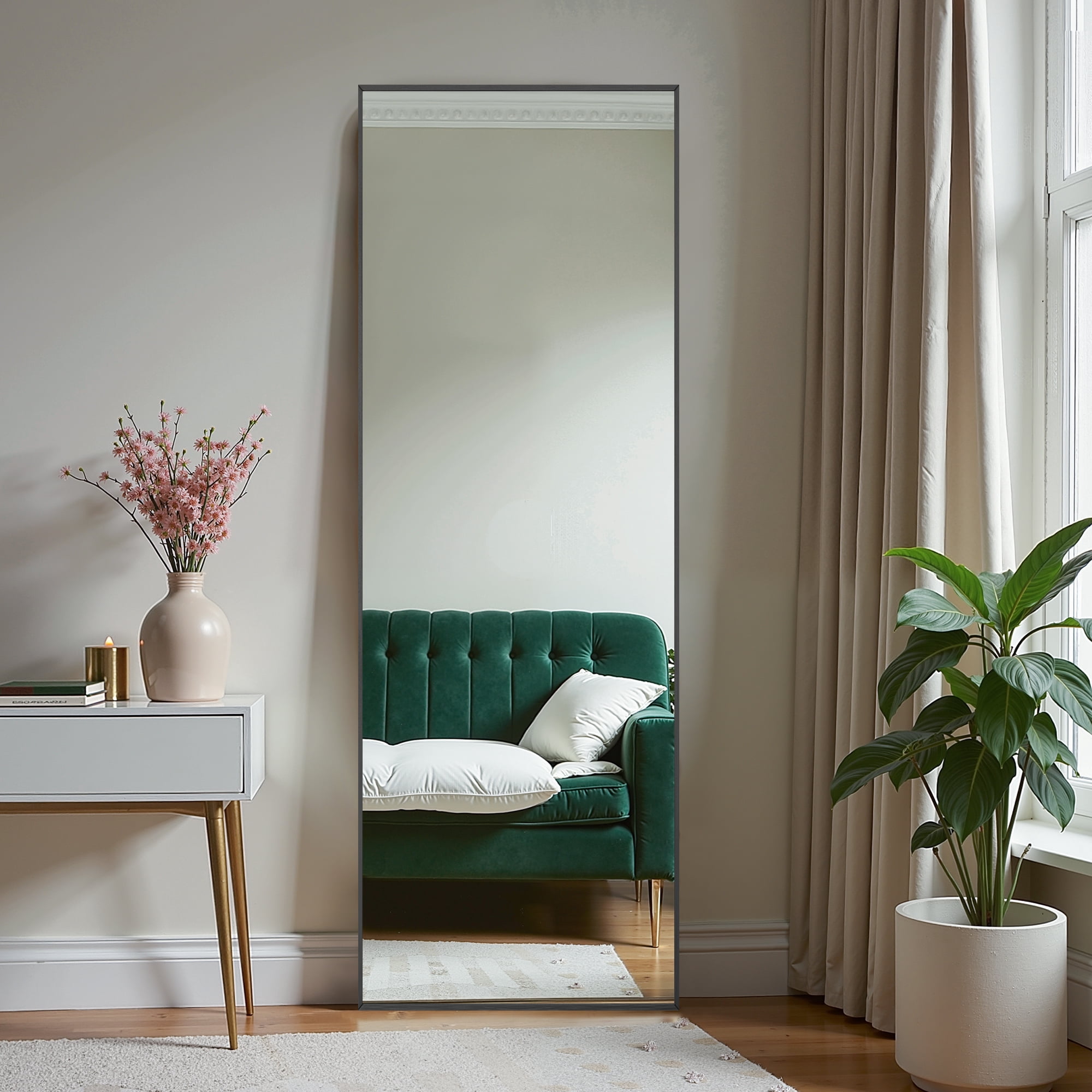 MAYEERTY 70.9x33.9x0.6in Aluminum Alloy Thin-Edged Right-Angle Rectangular Black Full-Length Mirror No Stand