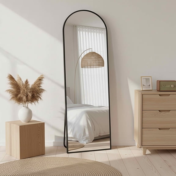 MAYEERTY 64"x21" Aluminum Arch Shape Full-Length Mirror, Tempered Glass With Stand, Black