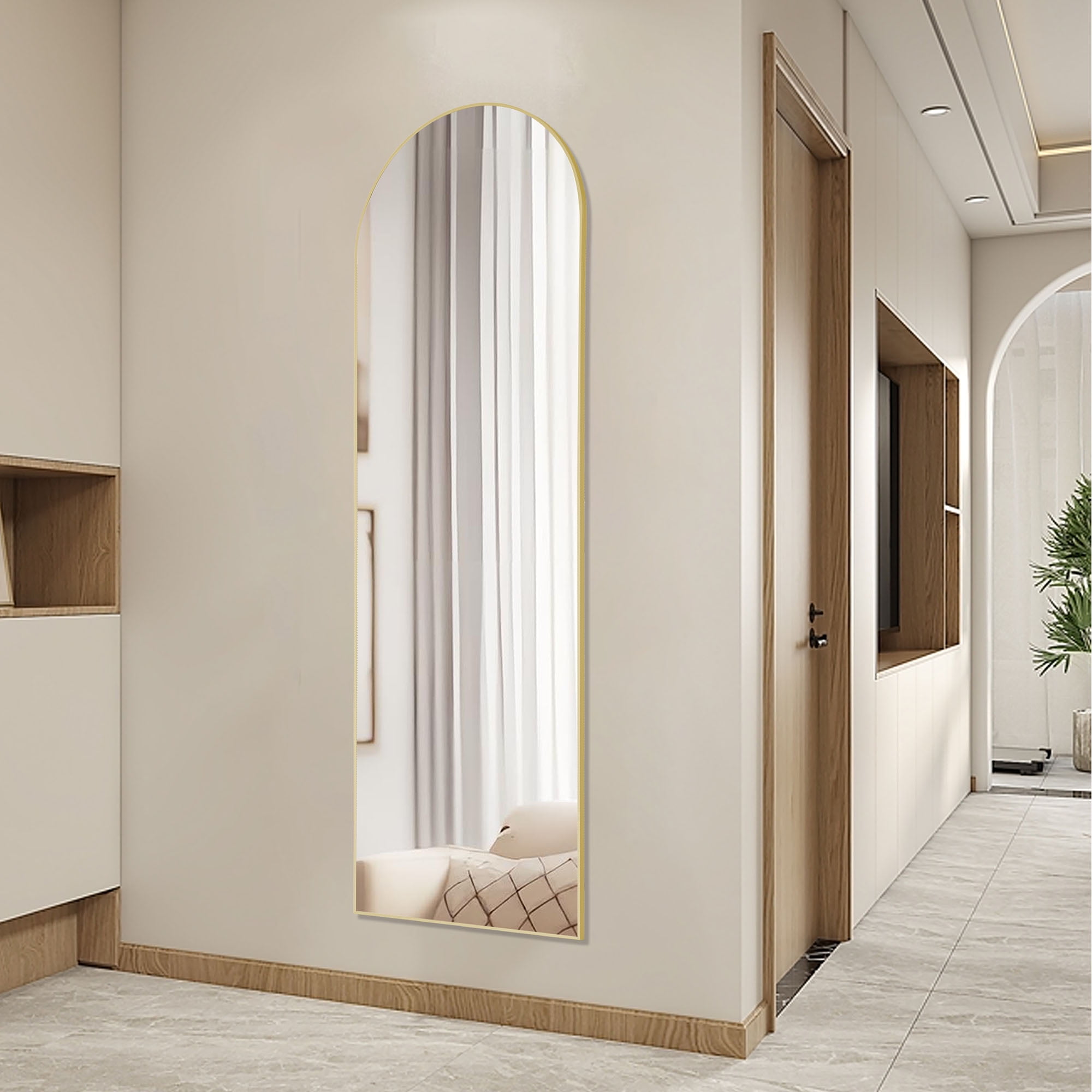 MAYEERTY 64"x21" Arched Full-Length Mirror - Floor Standing Full-Body, Gold