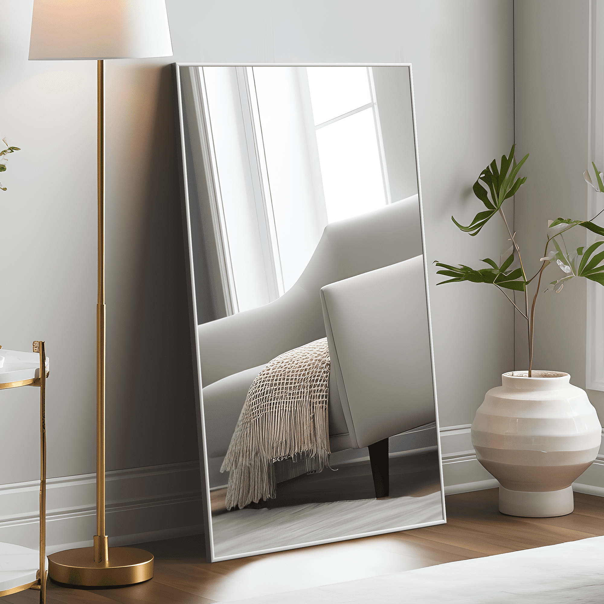 MAYEERTY 51"x31" Aluminum Alloy Thin-Frame Right-Angle Rectangular Full-Length Mirror，No Stand