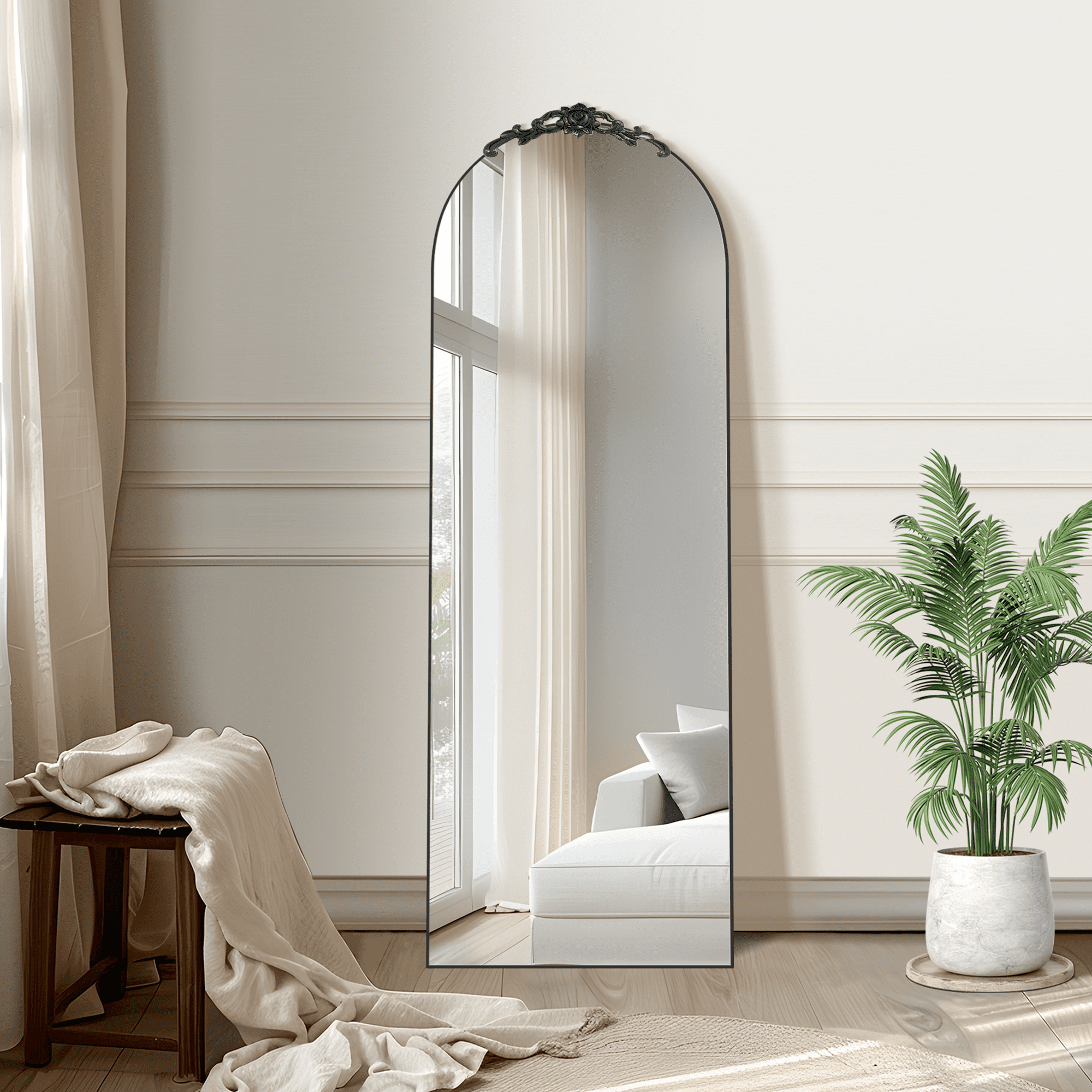 MAYEERTY 65"x24" Black Arched Floor Mirror Full Length Large Long Wall Mounted Mirror