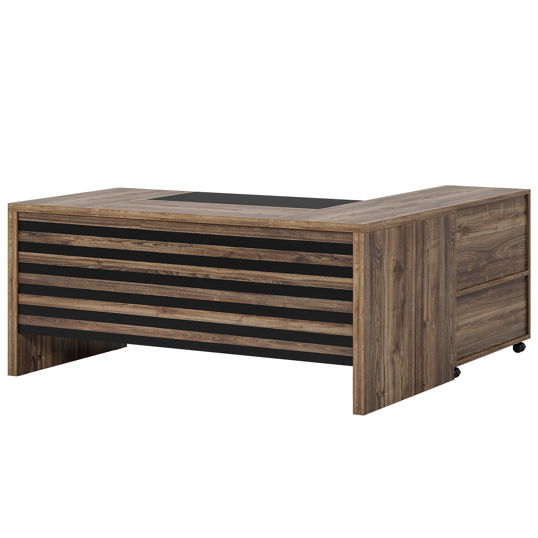 MAYEERTY 62.2" Office Desk Set: Mobile Cabinet, 450lb Capacity, Black & Grey Stripe Design