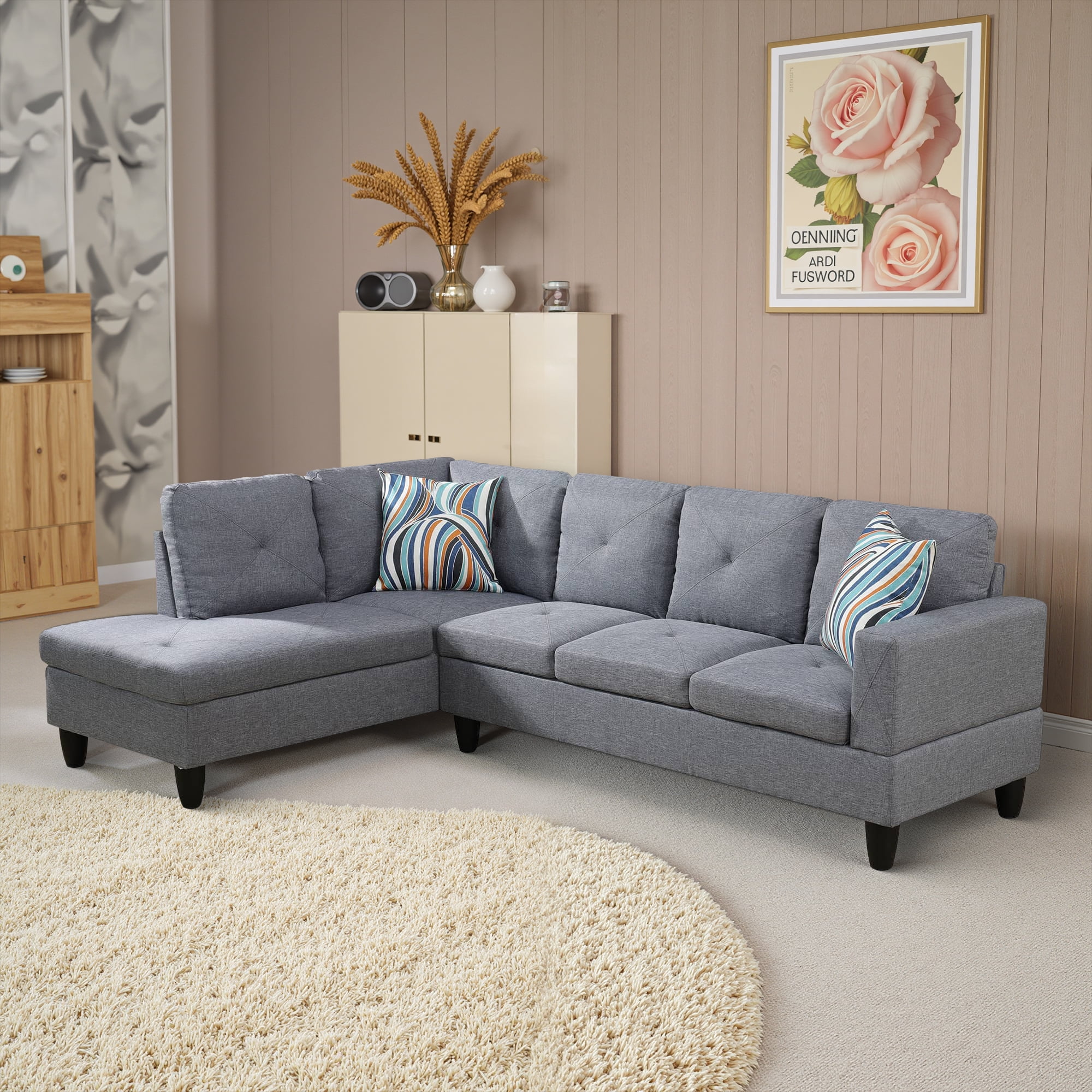MAYEERTY 66.5" Linen 3-Piece Living Room Sofa Set，Gray