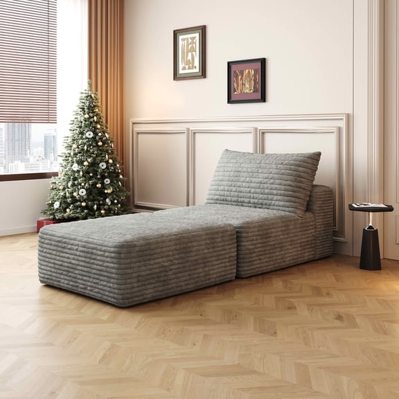 MAYEERTY 66.9" Convertible Sofa Bed, Sleeper Chair with Pillow & Back Support, Plush Corduroy Fabric, Single Floor Lounge, Gray