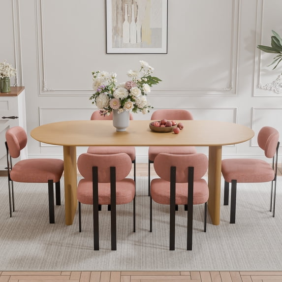 MAYEERTY 67"×33.5"×30" Natural Wood Oval Dining Table - Flat Striped Legs, Simple Home Dining Choice