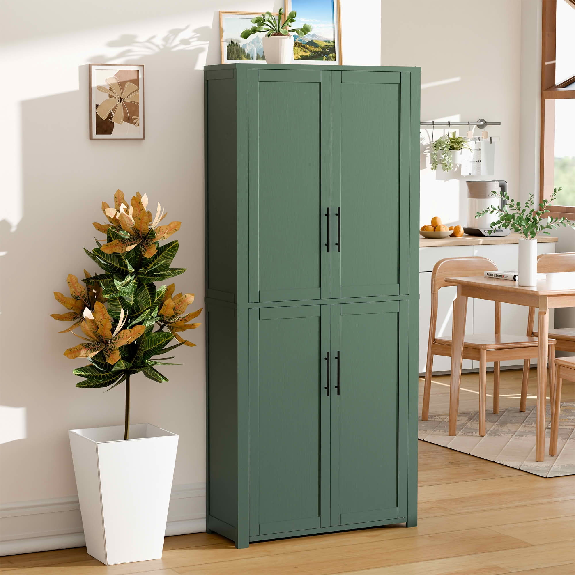 MAYEERTY 67x28x15 Inch Green Wood Grain 4-Door Storage Cabinet with Solid Wood Door