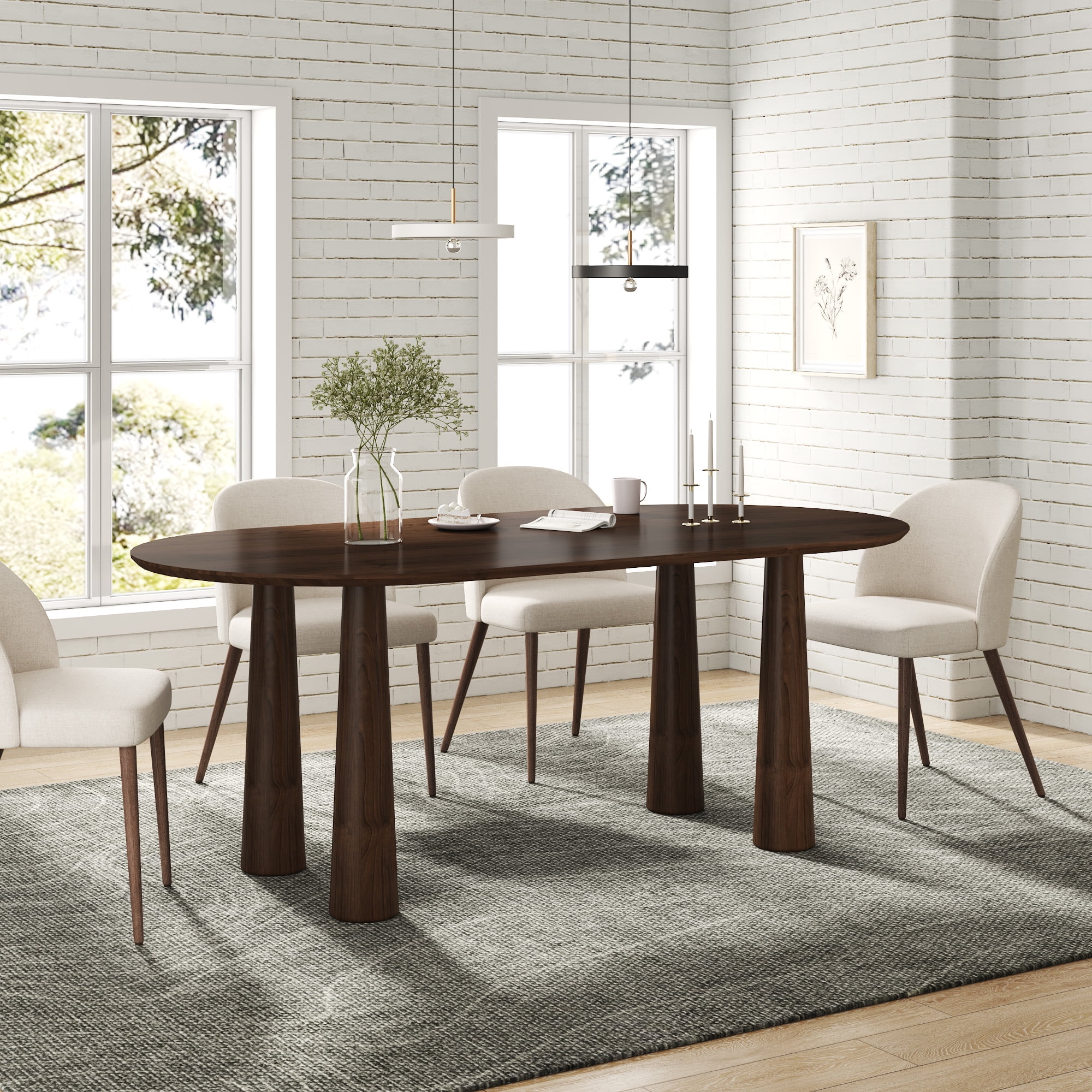 MAYEERTY 67x33.5x30 Modern Oval Dining Table, Contemporary Home Wood Kitchen Table, Walnut