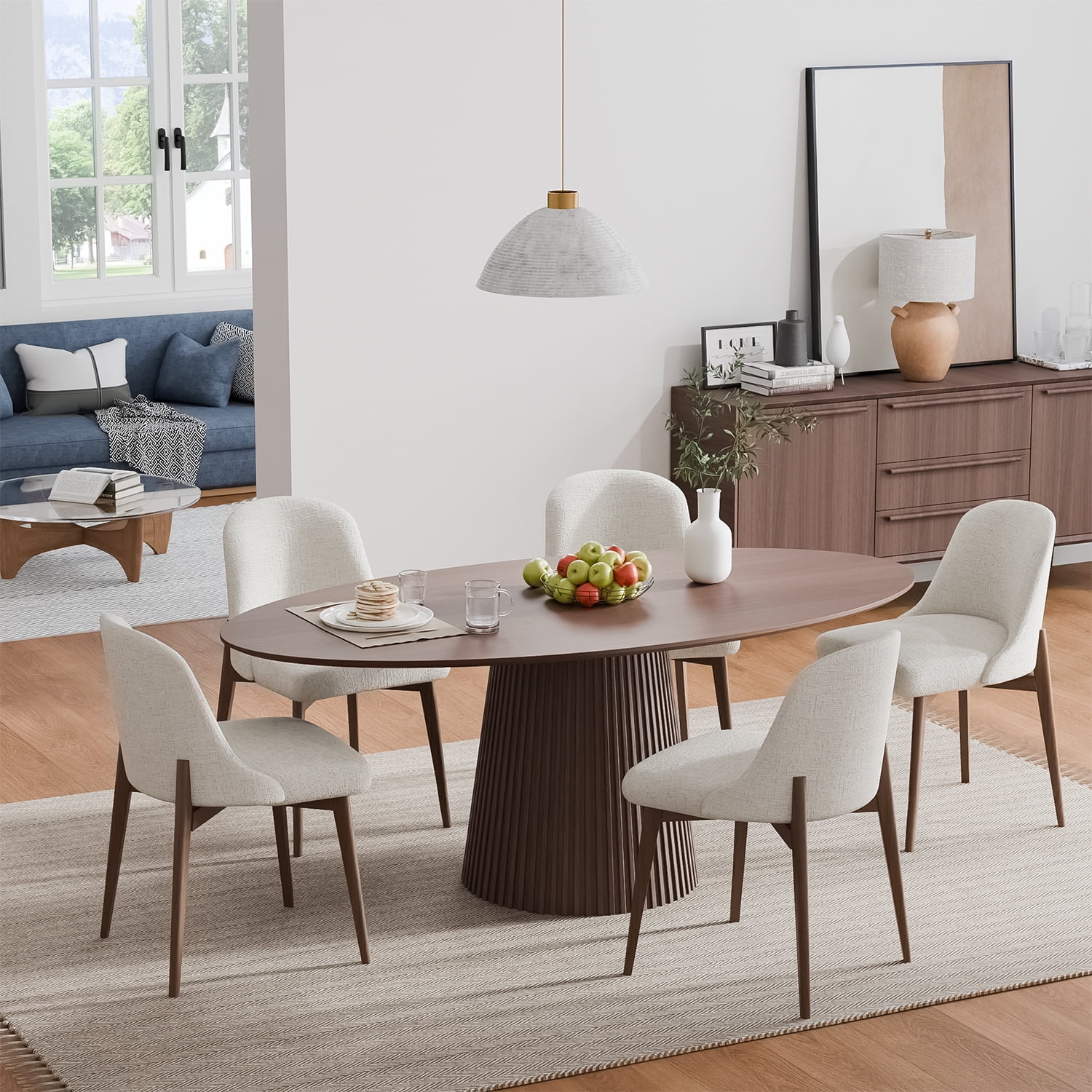 MAYEERTY 67x33.5x30 Modern Oval Dining Table for 6, Mid-Century Kitchen Table for Dining Room Kitchen, Black + Natural Wood​