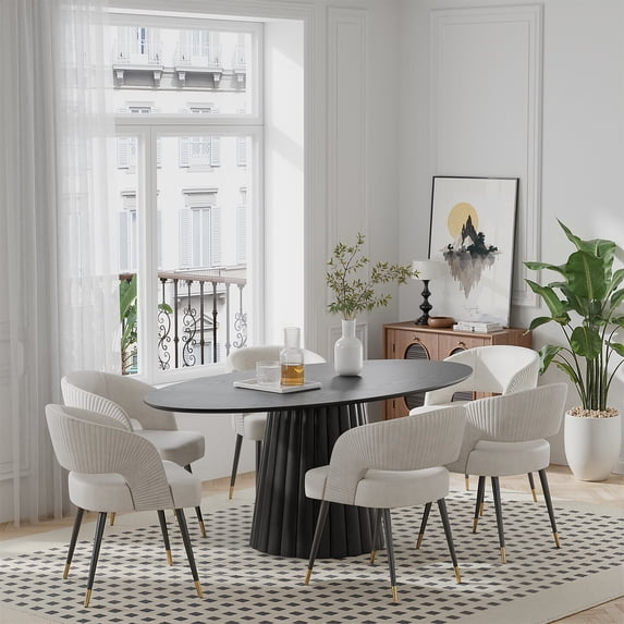 MAYEERTY 67x33.5x30 Modern Oval Dining Table for 6, Mid-Century Kitchen Table for Dining Room Kitchen, Black