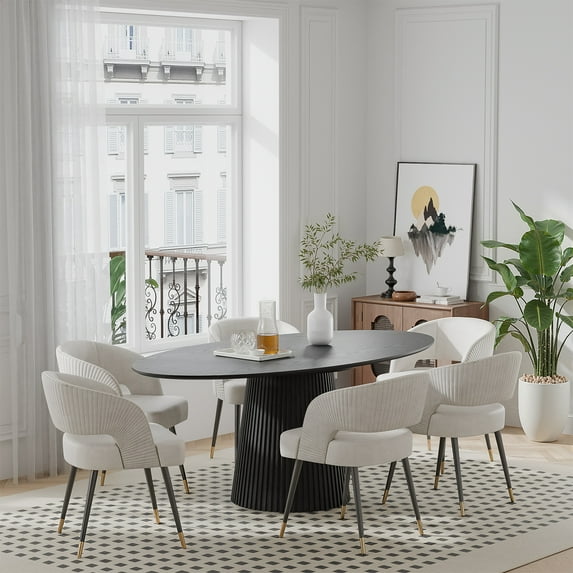 MAYEERTY 67x33.5x30 Modern Oval Dining Table for 6, Mid-Century Kitchen Table for Dining Room Kitchen, Black