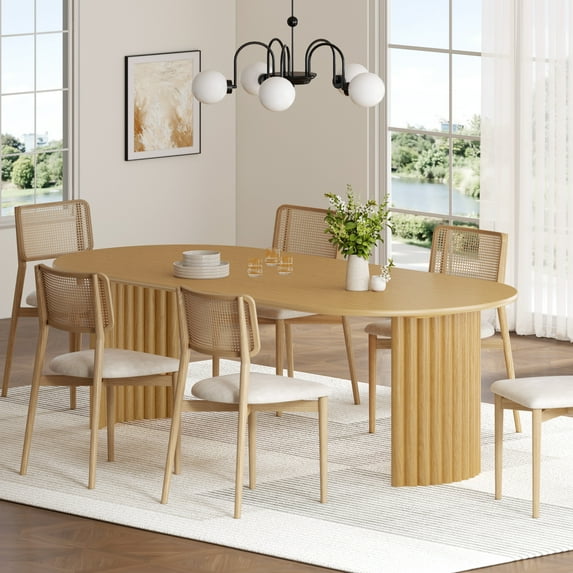 MAYEERTY 67x33.5x30 Modern Oval Dining Table for Home Kitchen, Natural Wood