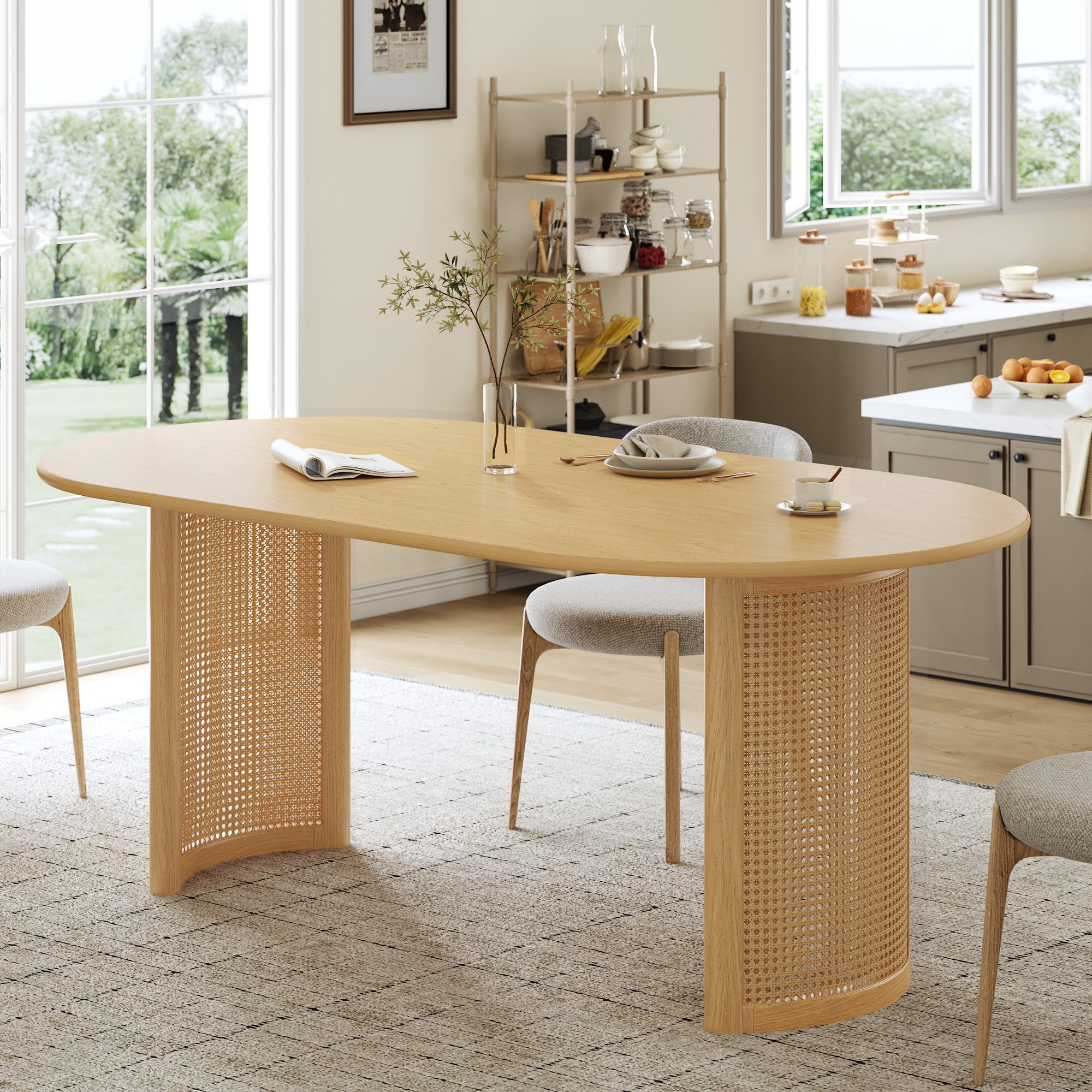 MAYEERTY 67x33.5x30 Modern Oval Dining Table for Kitchen Homey Family Dinners, Natural Wood ​