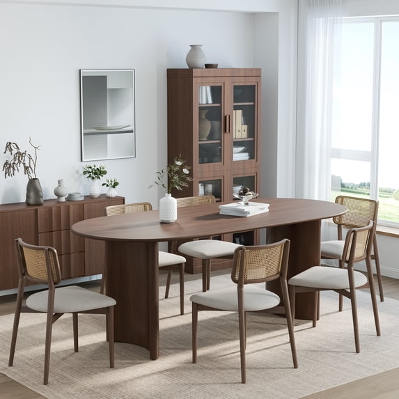MAYEERTY 67x33.5x30in Modern Oval Dining Table for Home Dining Rooms and Kitchen Breakfast Nooks, Walnut