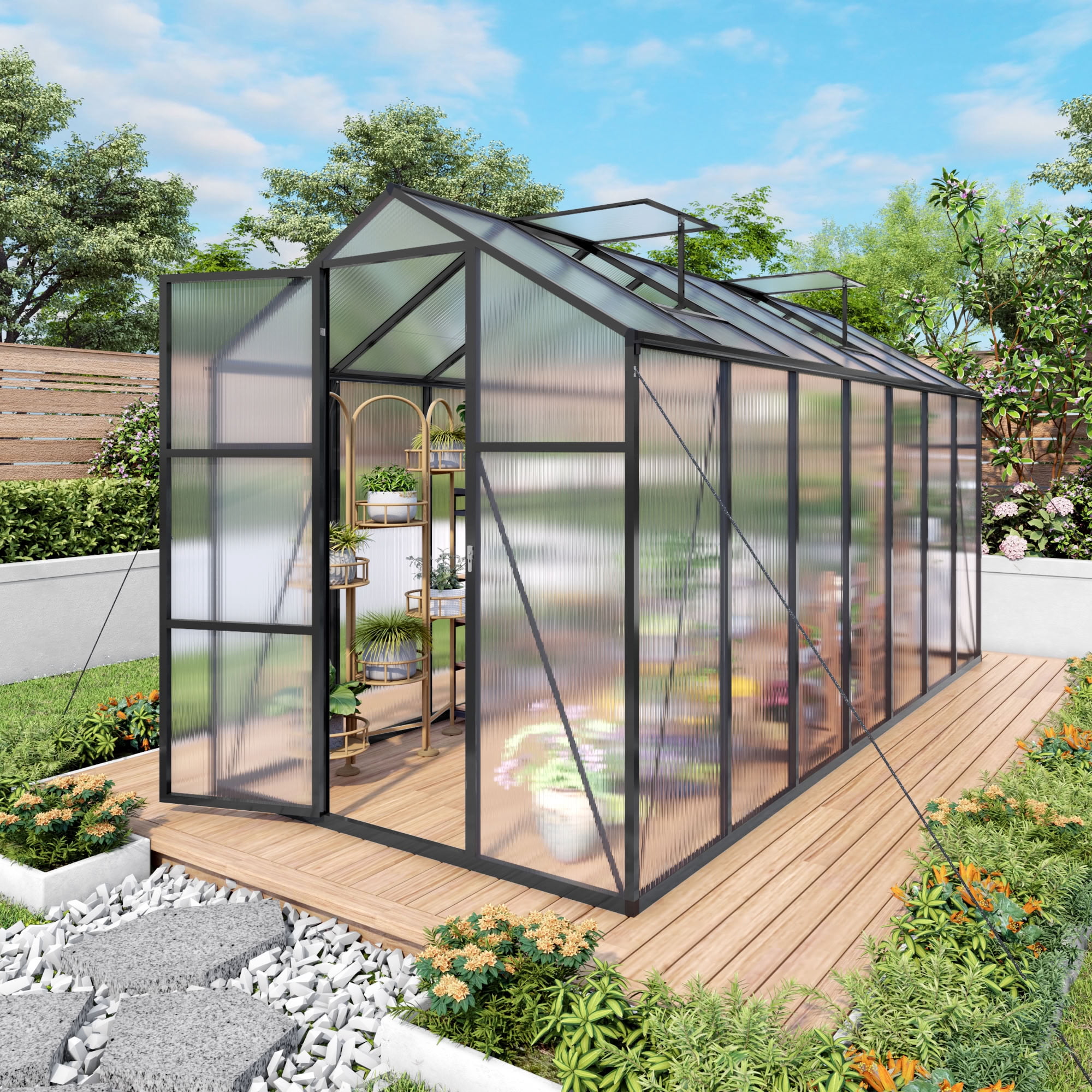MAYEERTY 6x14 FT Walk-in Outdoor Greenhouse, Garden Greenhouse with Aluminum Frame, Adjustable Vents, Lockable Door & UV Protection for Backyard, Patio & Garden