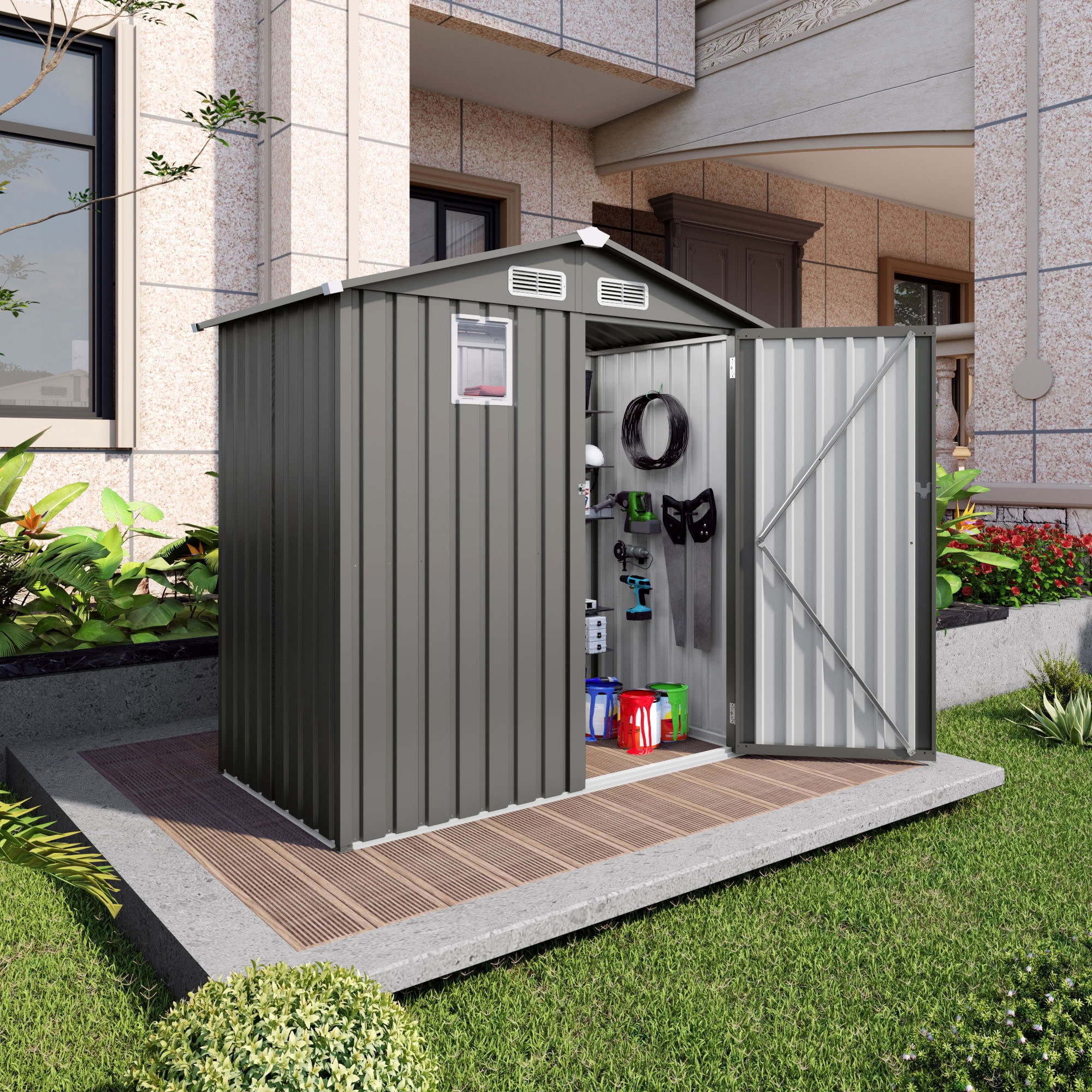 MAYEERTY 6x3.6 FT Metal Outdoor Storage Shed, Tool Shed with Watertight Roof, Window & Lockable Door, Tool Room for Garden, Backyard