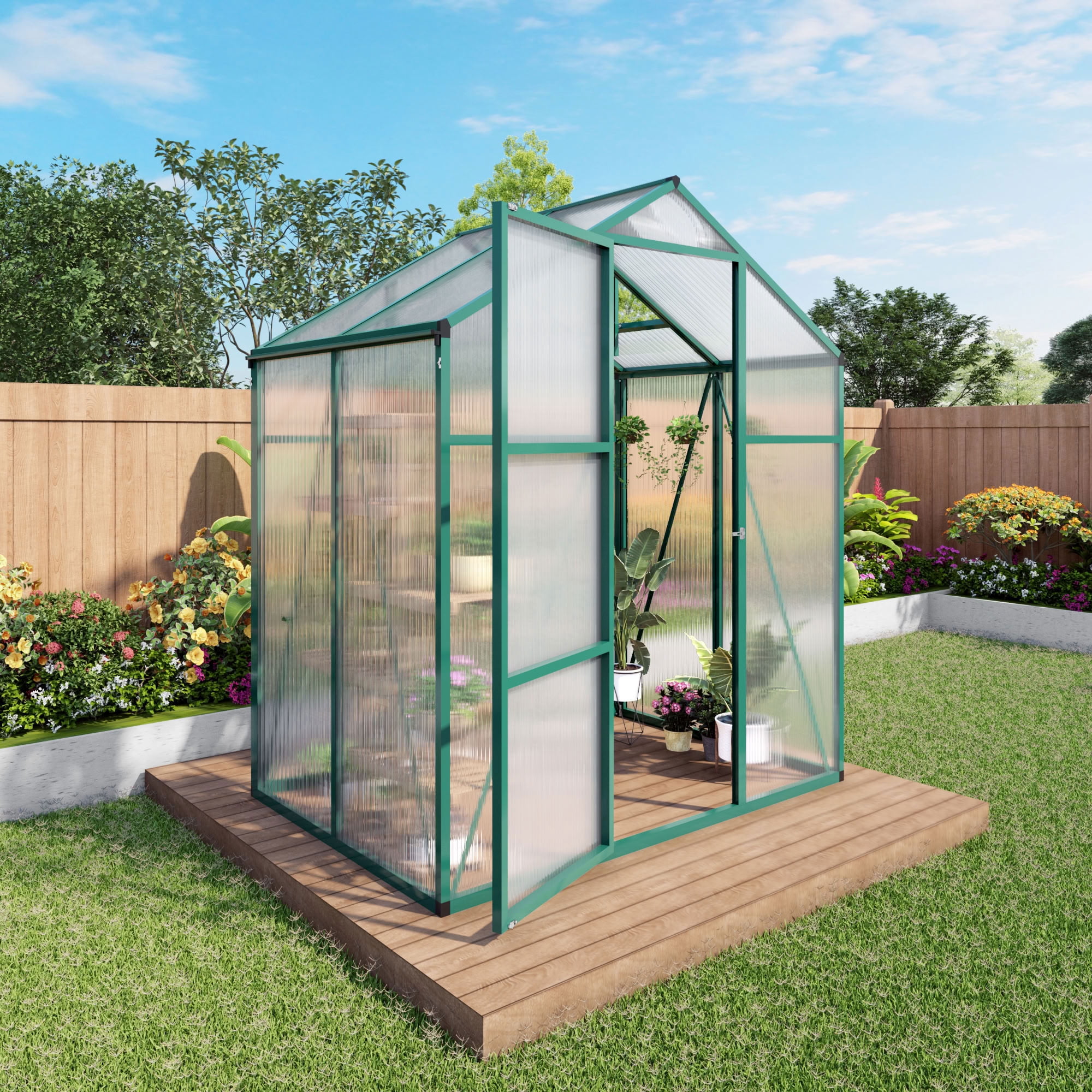MAYEERTY 6x4 FT Walk-in Greenhouse with Drainage System, All-Season UV-Protected Greenhouse for Backyard, Garden & Patio
