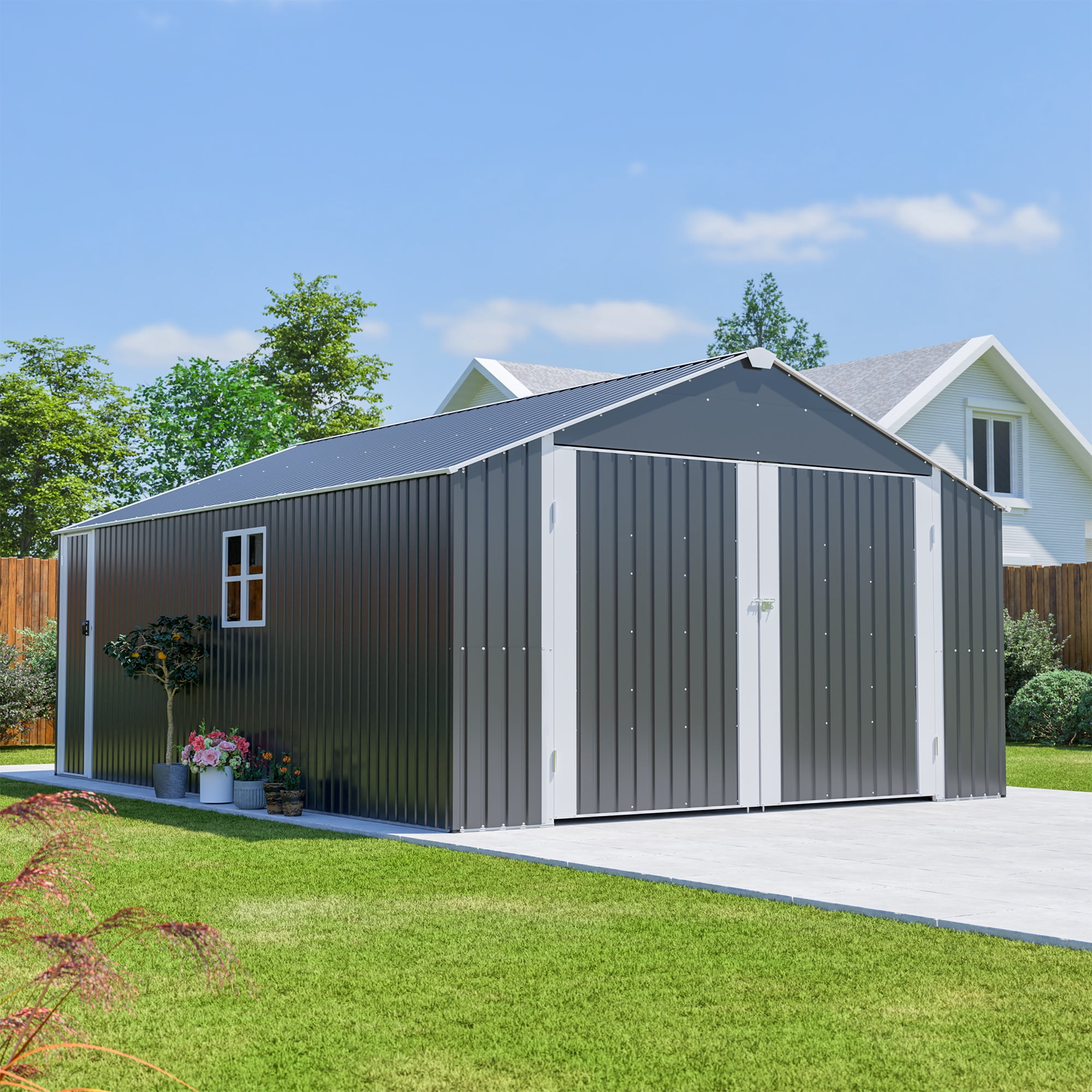 MAYEERTY 6x4FT Compact Outdoor Metal Storage Shed, Galvanized Steel Tool Shed with Lockable Door & Ventilation, All-Weather Organizer for Backyard, Garden & Patio