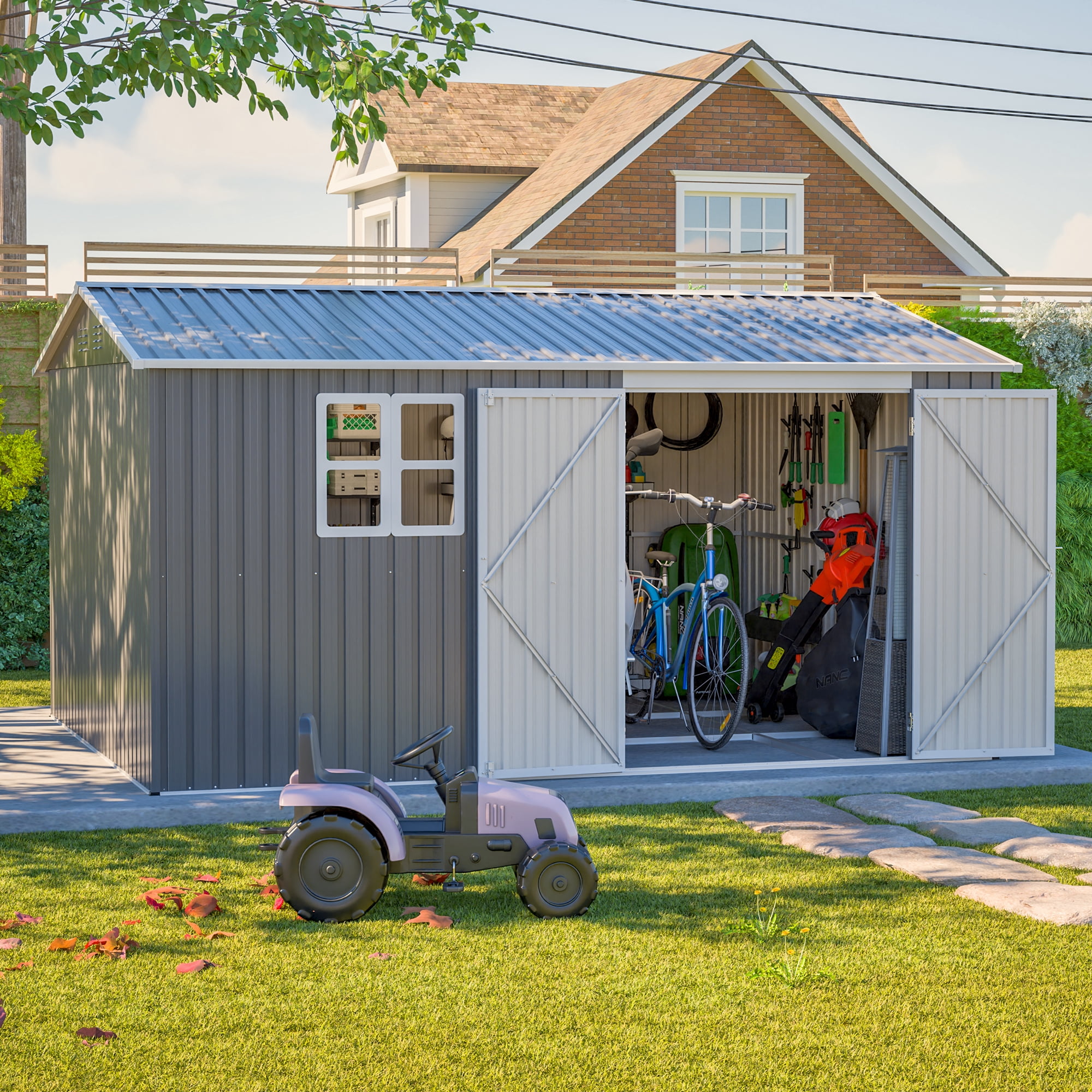 MAYEERTY 6x4FT Compact Outdoor Metal Storage Shed, Galvanized Steel Tool Shed with Lockable Door & Ventilation, All-Weather Organizer for Backyard, Garden & Patio