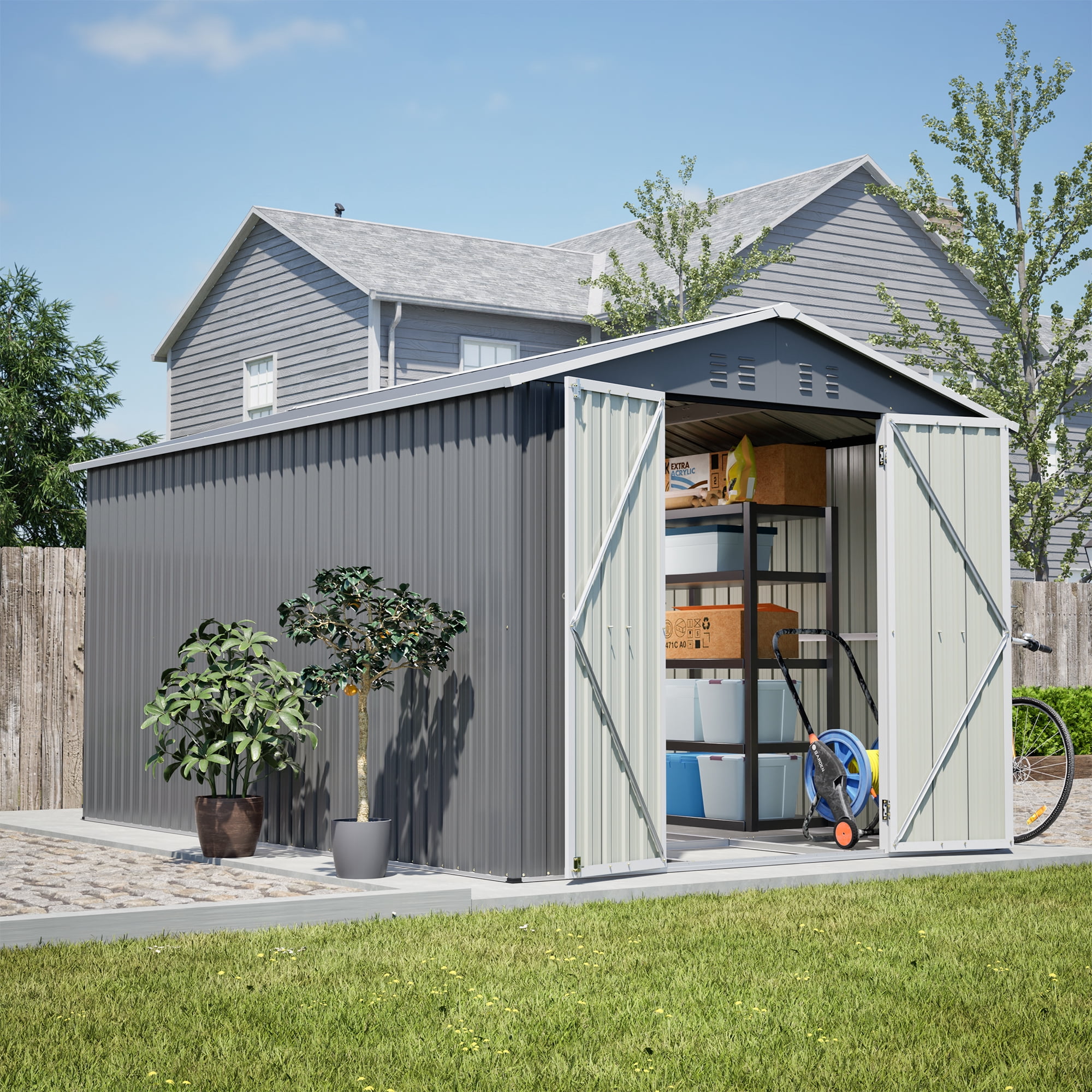 MAYEERTY 6x4FT Compact Outdoor Metal Storage Shed, Galvanized Steel Tool Shed with Lockable Door & Ventilation, All-Weather Organizer for Backyard, Garden & Patio