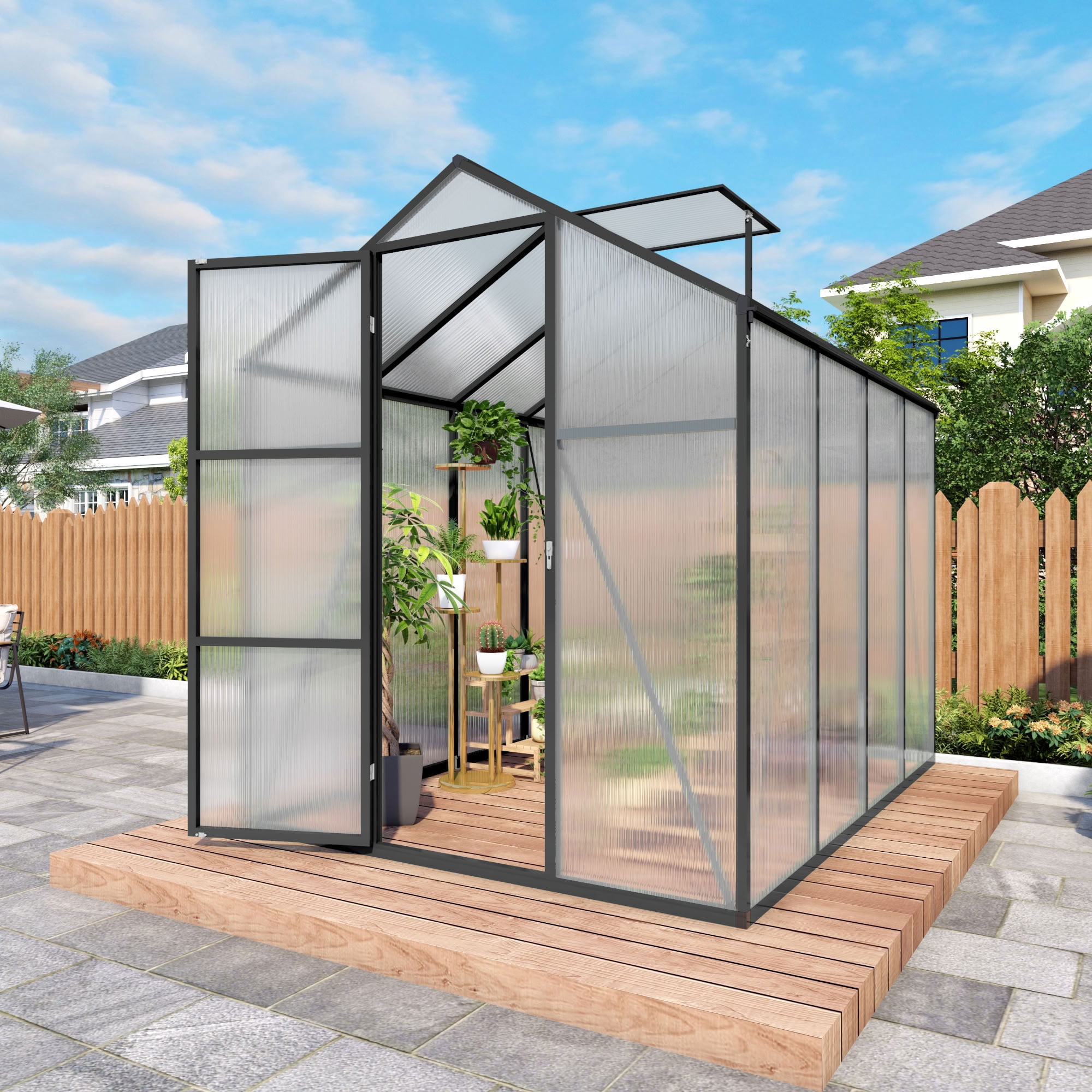 MAYEERTY 6x8 FT Walk-in Outdoor Greenhouse with Aluminum Frame, Adjustable Vents & Lockable Door, UV-Protected Greenhouse for Backyard, Patio & Garden