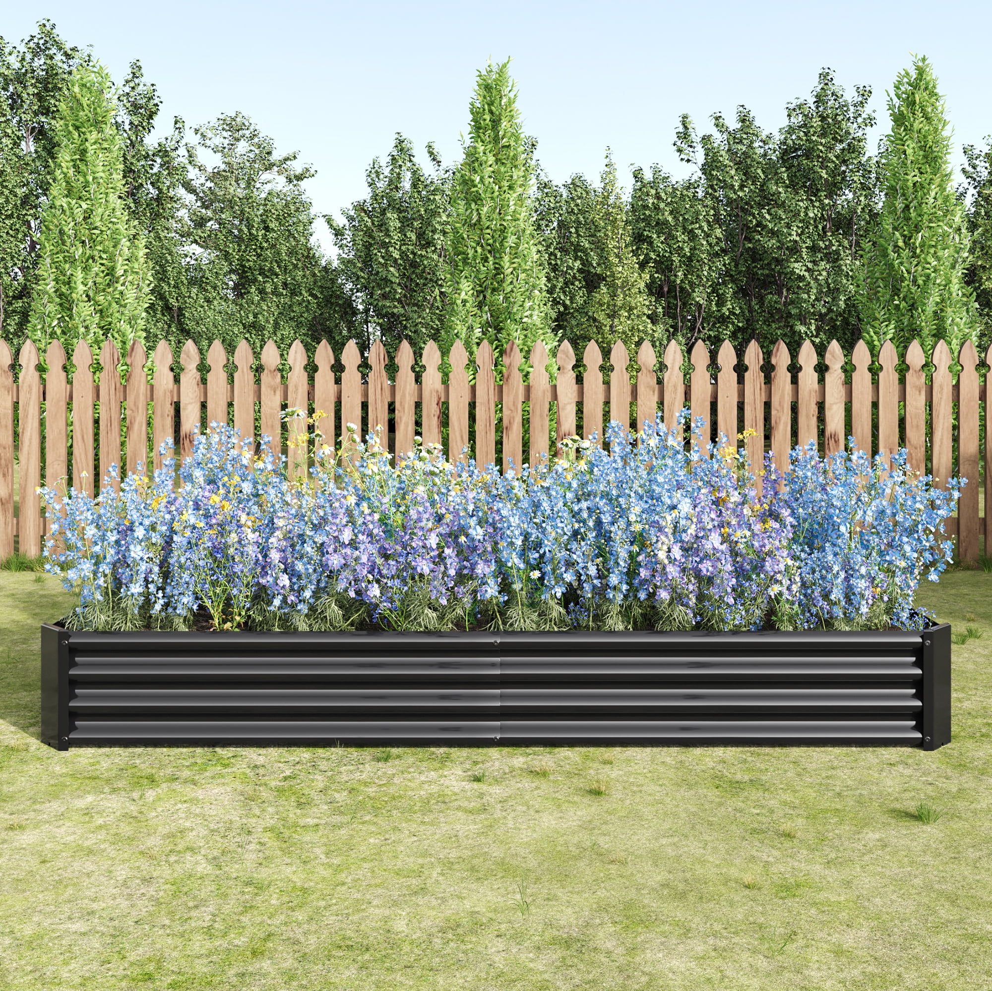MAYEERTY 7.6x3.7ft Outdoor Metal Raised Bed Garden Kit: Flower Planters, Vegetables & Herbs, Black