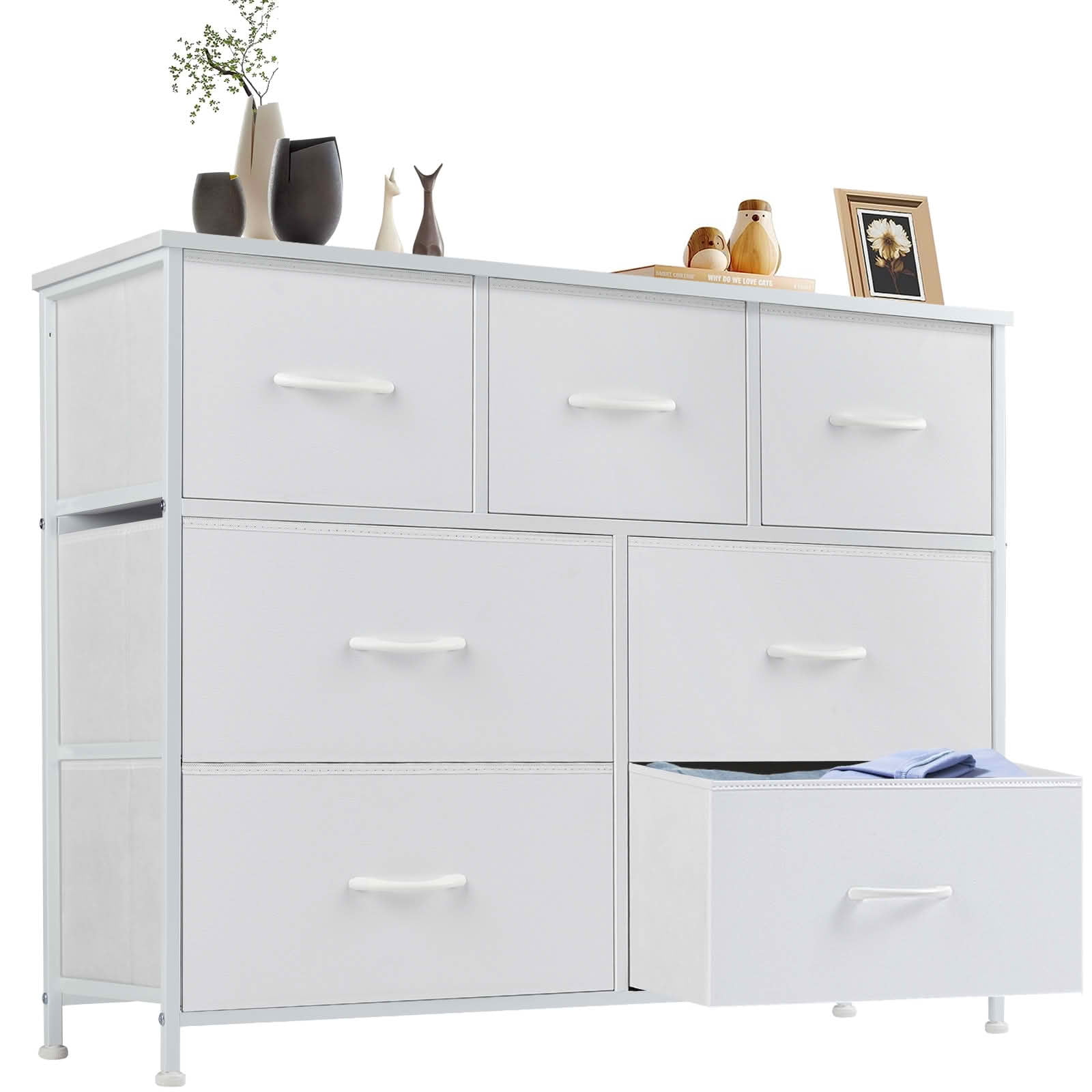 MAYEERTY 7-Drawer Tall Fabric Storage Tower Dresser with Wooden Top, Steel Frame Organizer Cabinet for Nursery Bedroom Closet Entryway