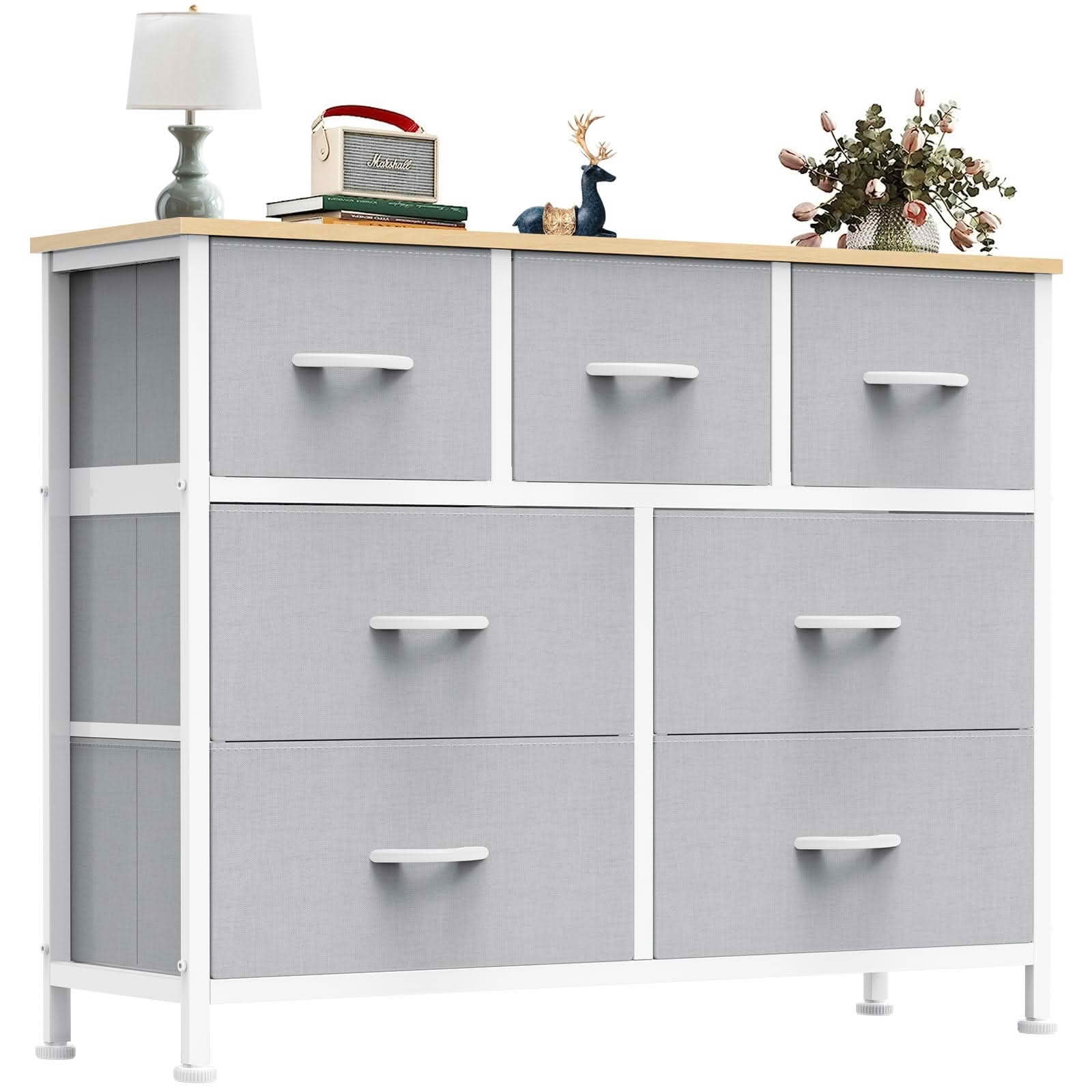 MAYEERTY 7 Drawer Tall Dresser Fabric Storage Tower Wooden Top for Kid Room Closet Entryway Nursery