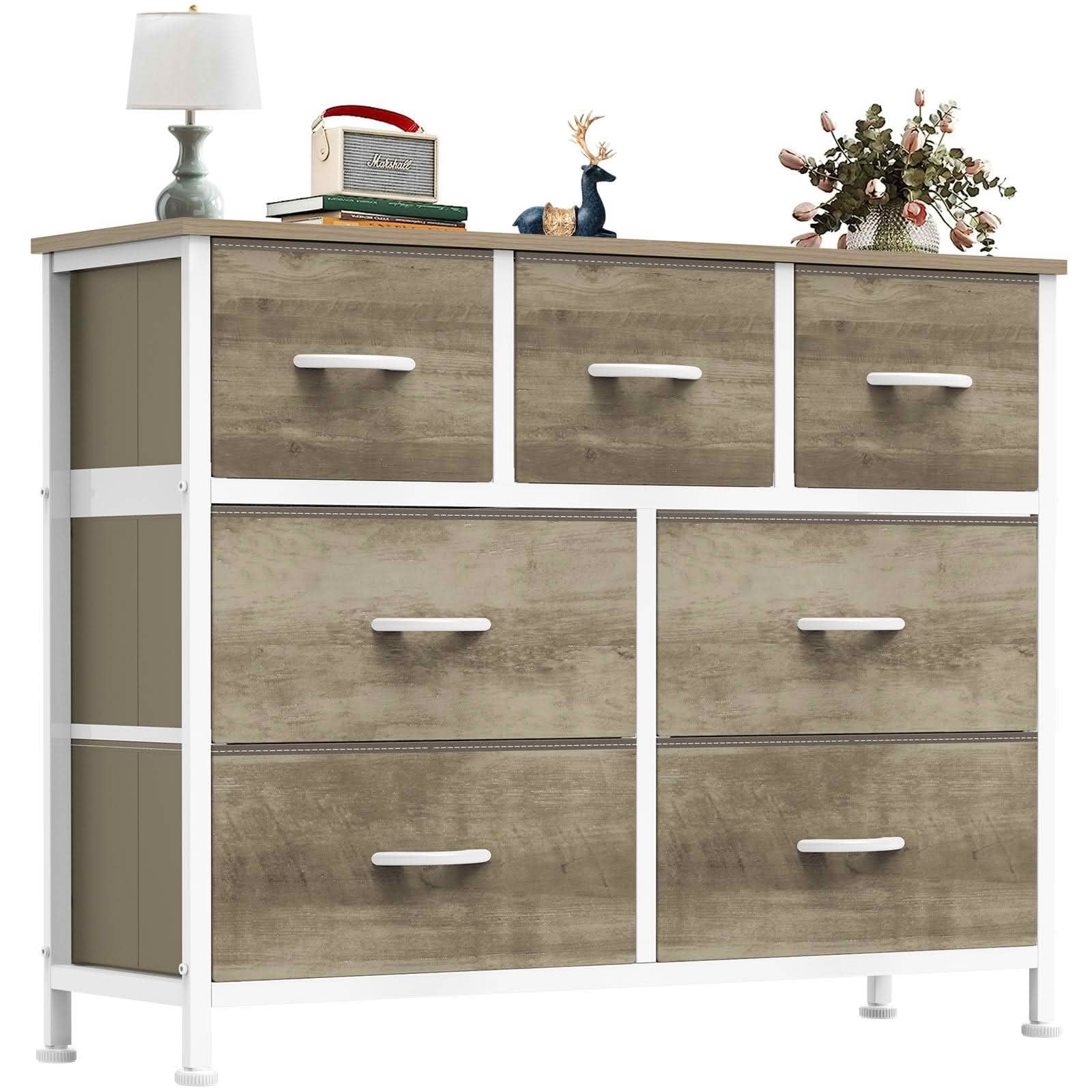 MAYEERTY 7 Drawer Tall Dresser Fabric Storage Tower Wooden Top for Kid Room Closet Entryway Nursery
