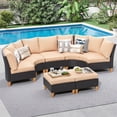 thumbnail image 1 of MAYEERTY 7-Piece Outdoor Patio Curved Rattan Sofa Set with Fan-shaped Seats, Middle Chair & Ottomans, 1 of 9