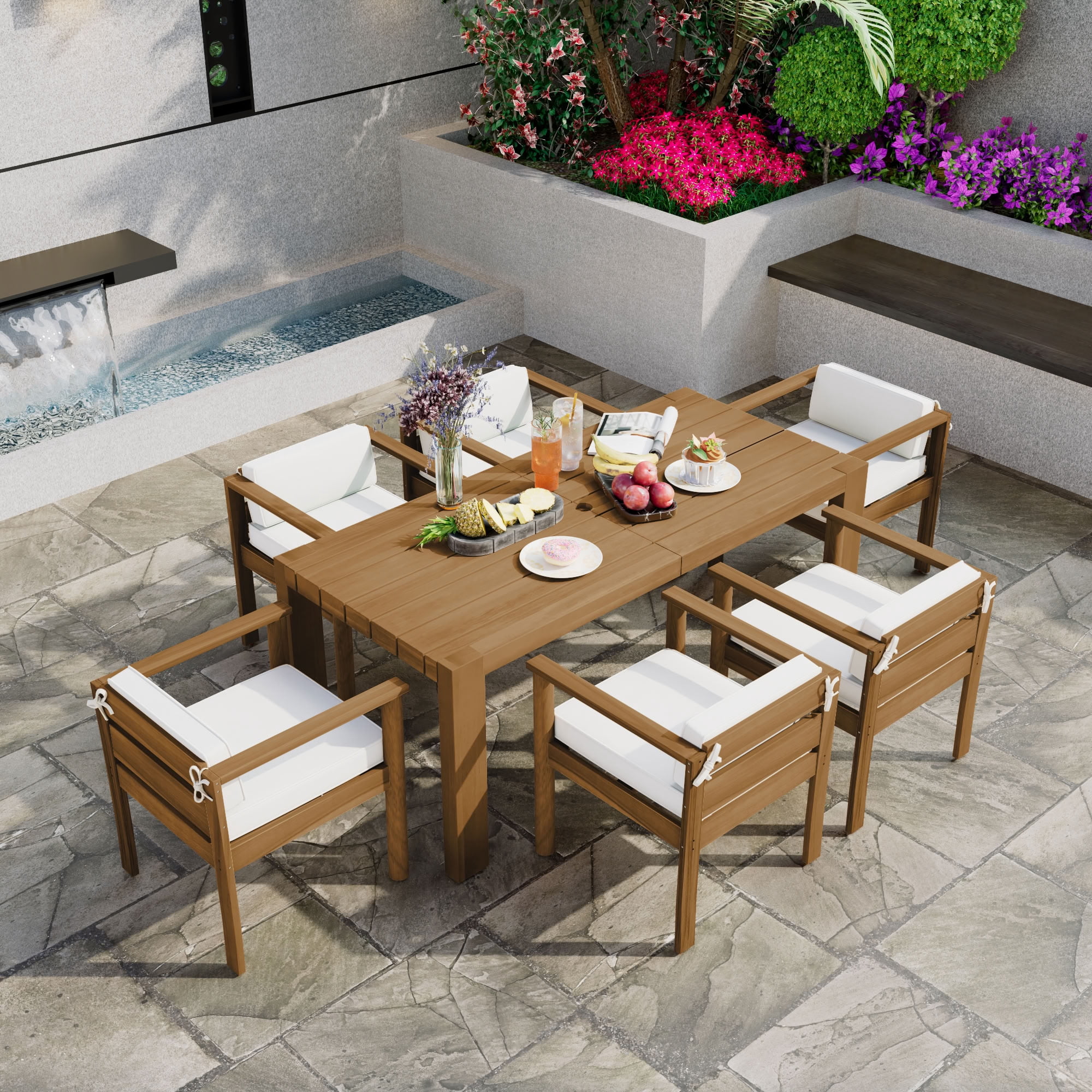 MAYEERTY 7-Piece Patio Dining Table Set for 6,Outdoor Furniture Sets with Removable Cushions for Backyard,Garden
