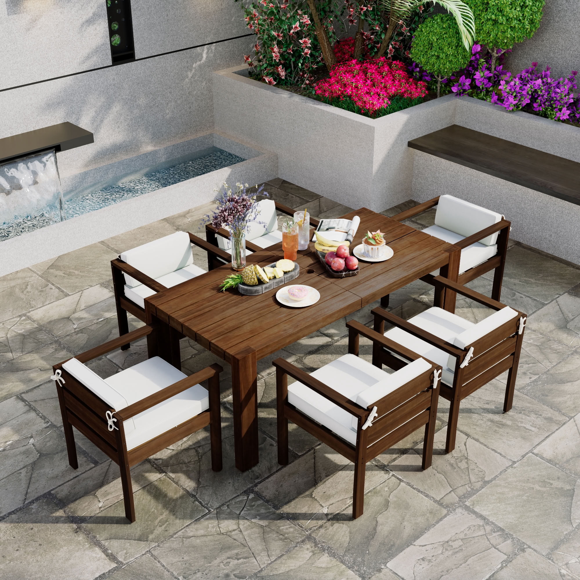 MAYEERTY 7-Piece Patio Dining Table Set for 6,Outdoor Furniture Sets with Removable Cushions for Backyard,Garden