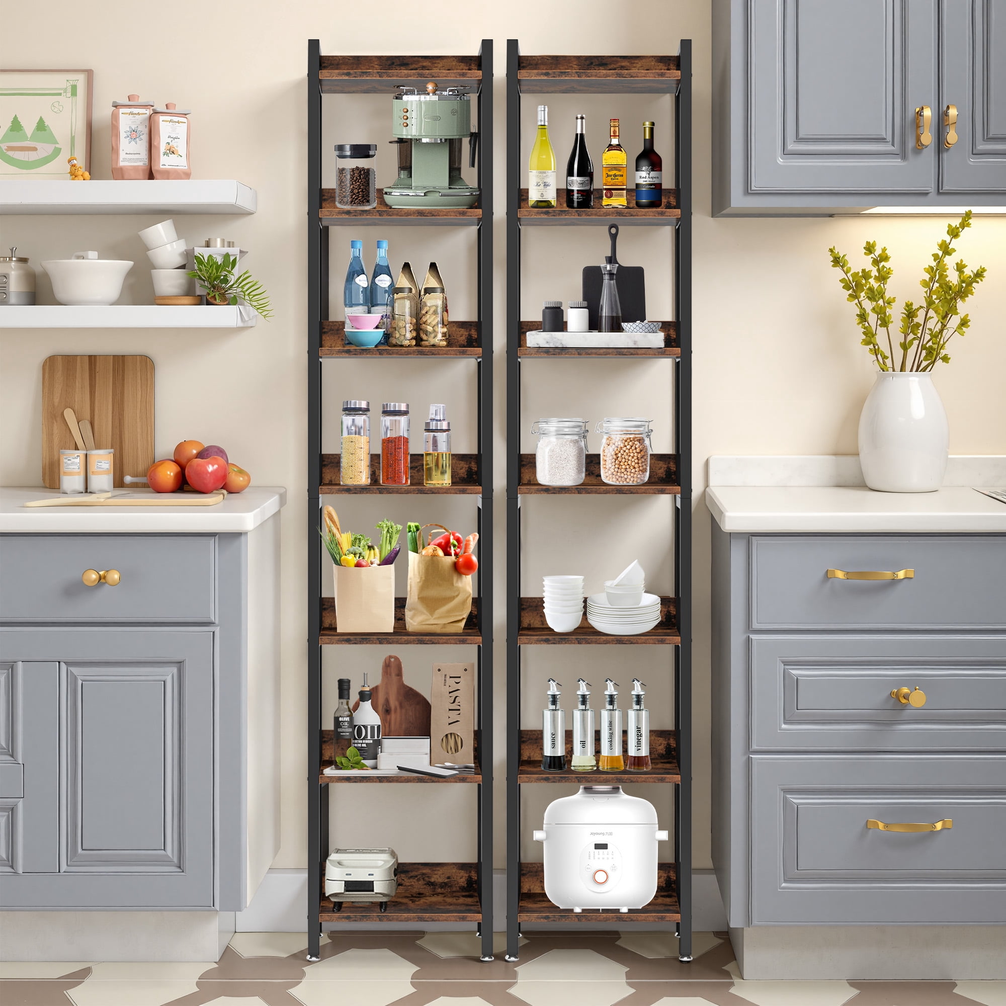 MAYEERTY 78.7" Tall Narrow 7-Tier Corner Shelf, Diamond Pattern Anti-Fall Corner Display Rack for Tight Small Spaces