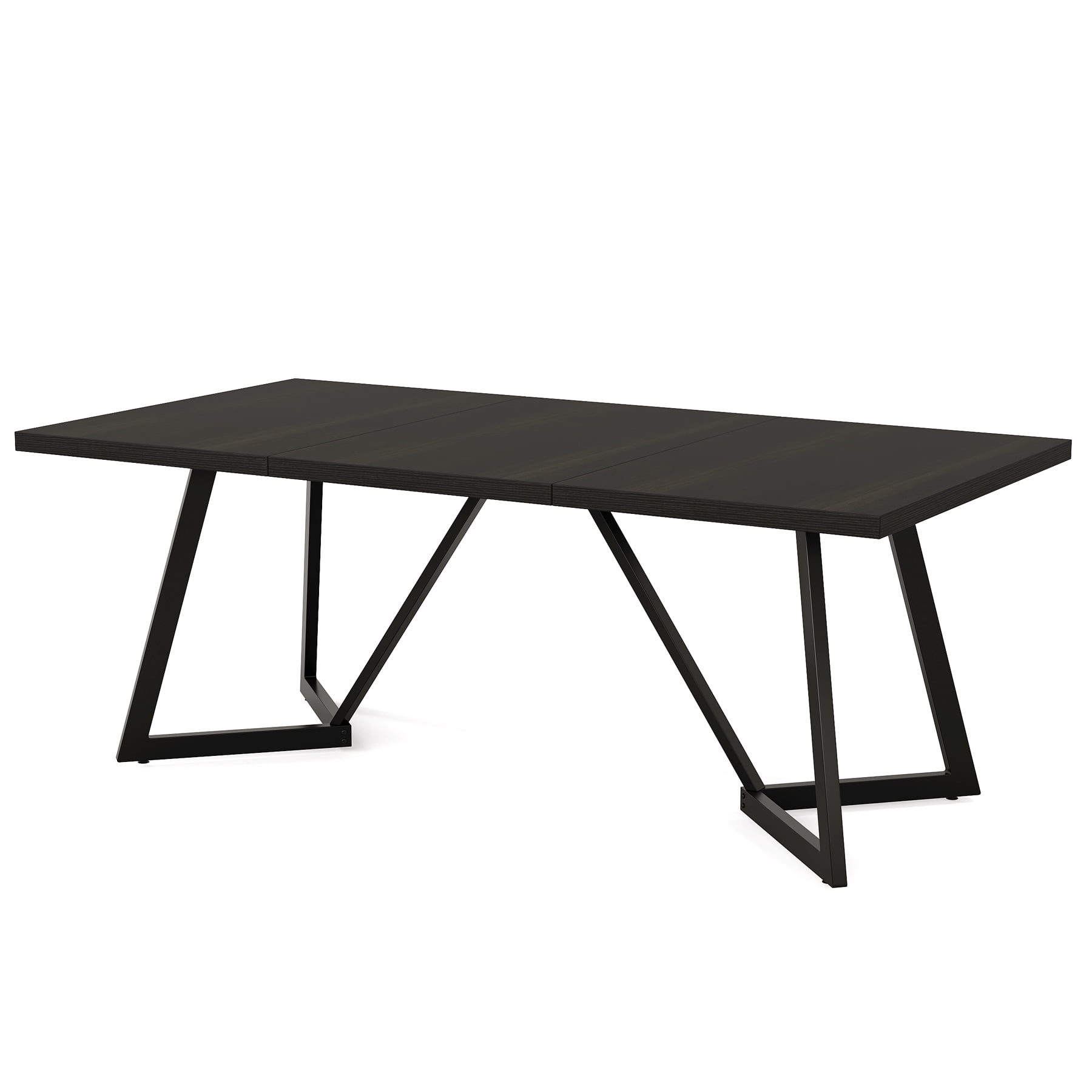 MAYEERTY 70.96 Inch Modern Dining Table Black Brown Wood Grain MDF Top Metal Iron Legs
