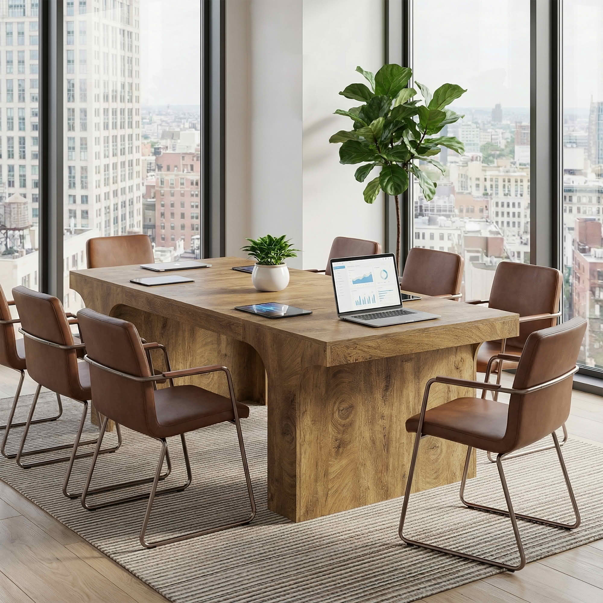 MAYEERTY 70.87 Inch Farmhouse Rectangular Dining Table, Large Kitchen Dinner Table with Sled Style Metal Legs for 6 to 8 People