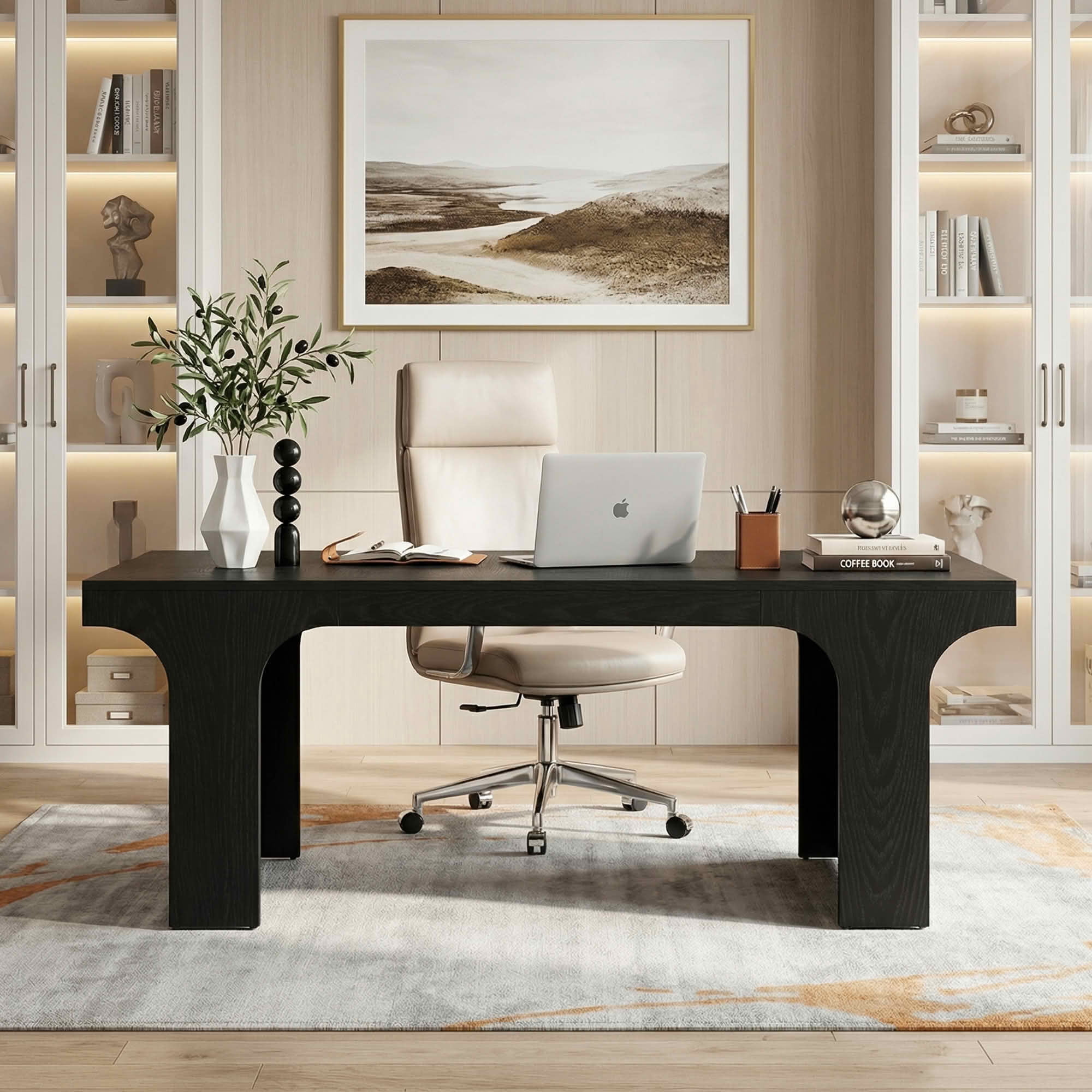 MAYEERTY 70.87 Inch Farmhouse Rectangular Multi-Use Table, Large Wood Table with Sled-Style Wooden Base for 6 to 8 People