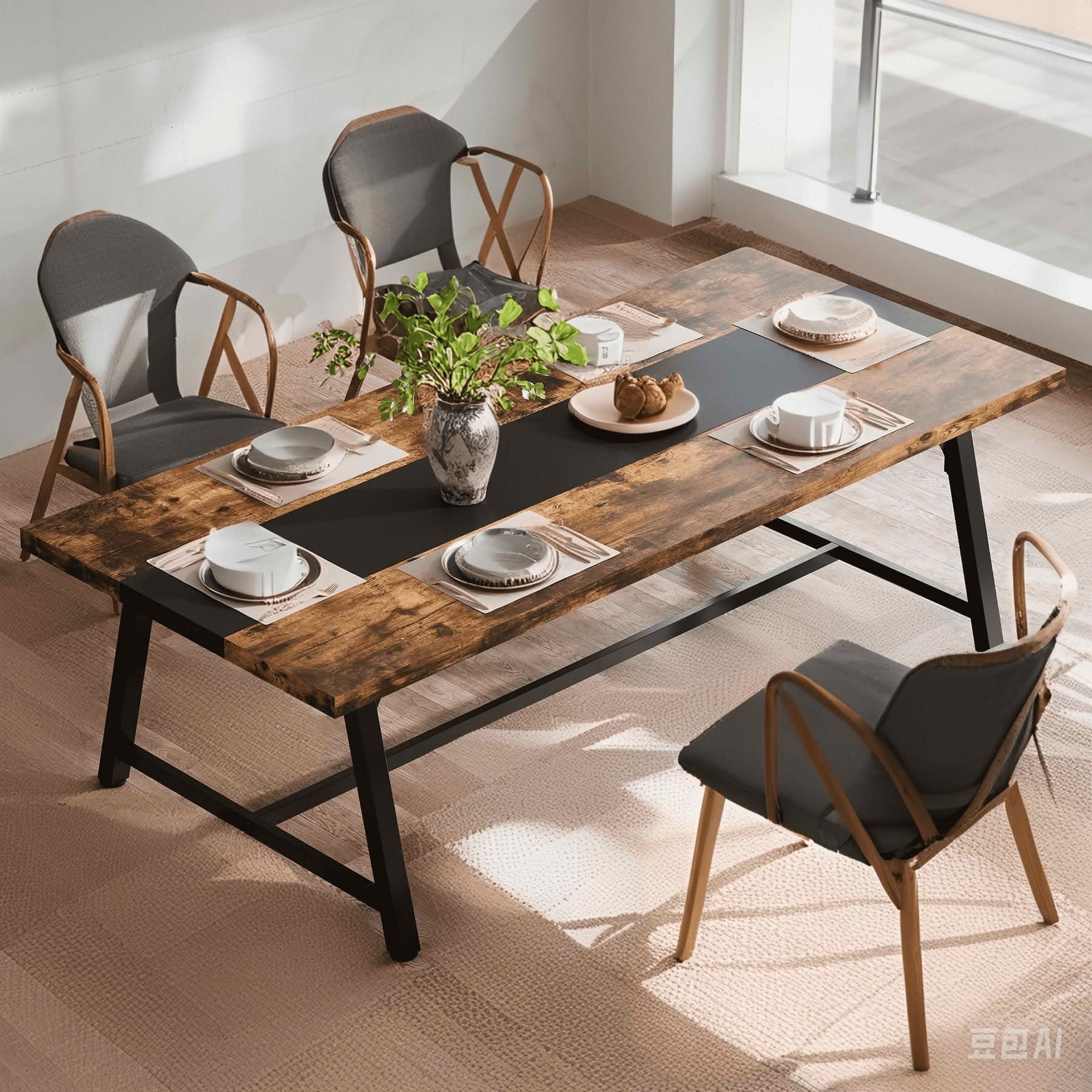 MAYEERTY 70.87 Inch Rectangular Wood Dining Table, Rustic Brown Kitchen Dinner Table with Heavy Duty Metal Frame for 6 to 8 People