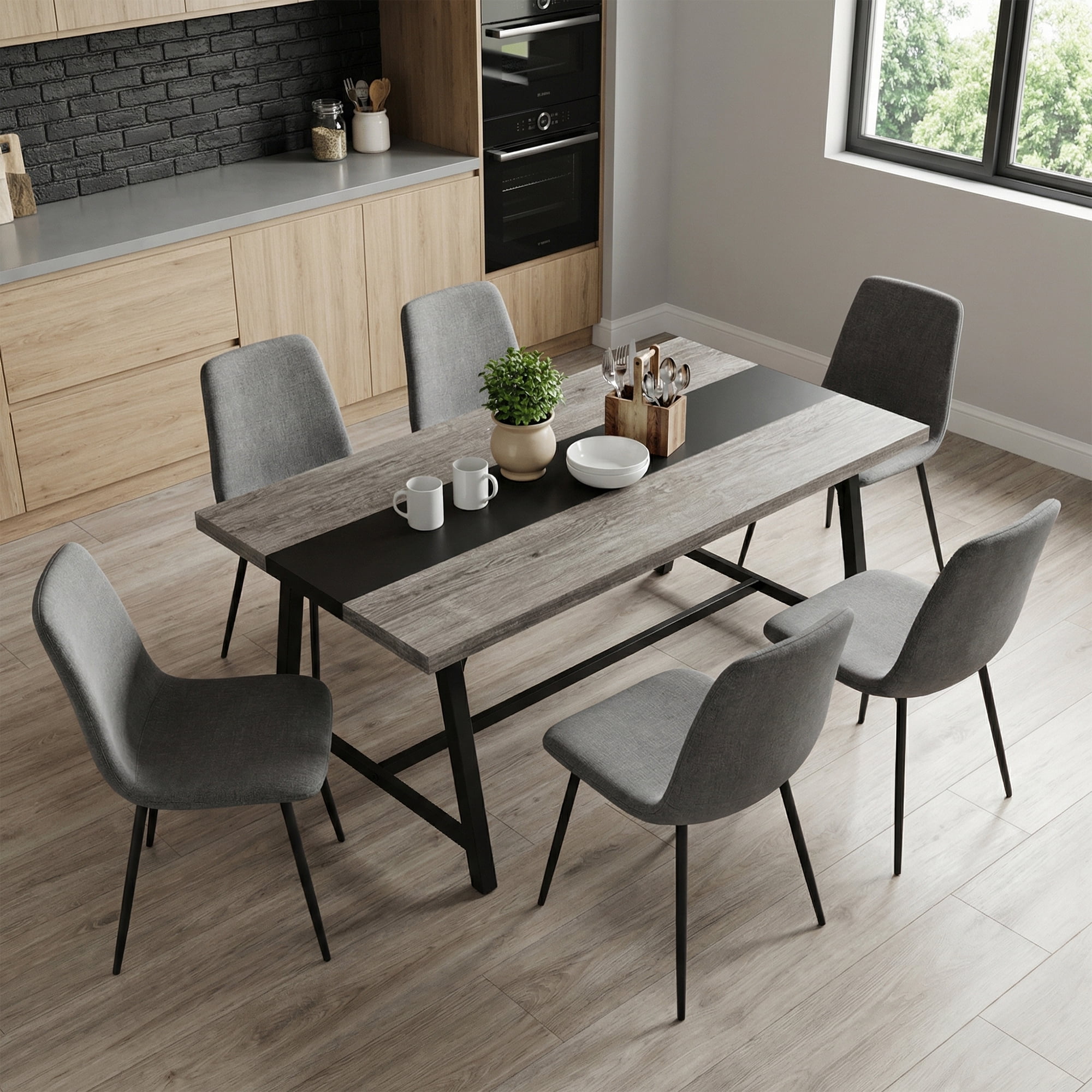 MAYEERTY 70.87 Inch Rectangular Wood Dining Table, Rustic Brown Kitchen Dinner Table with Heavy Duty Metal Frame for 6 to 8 People