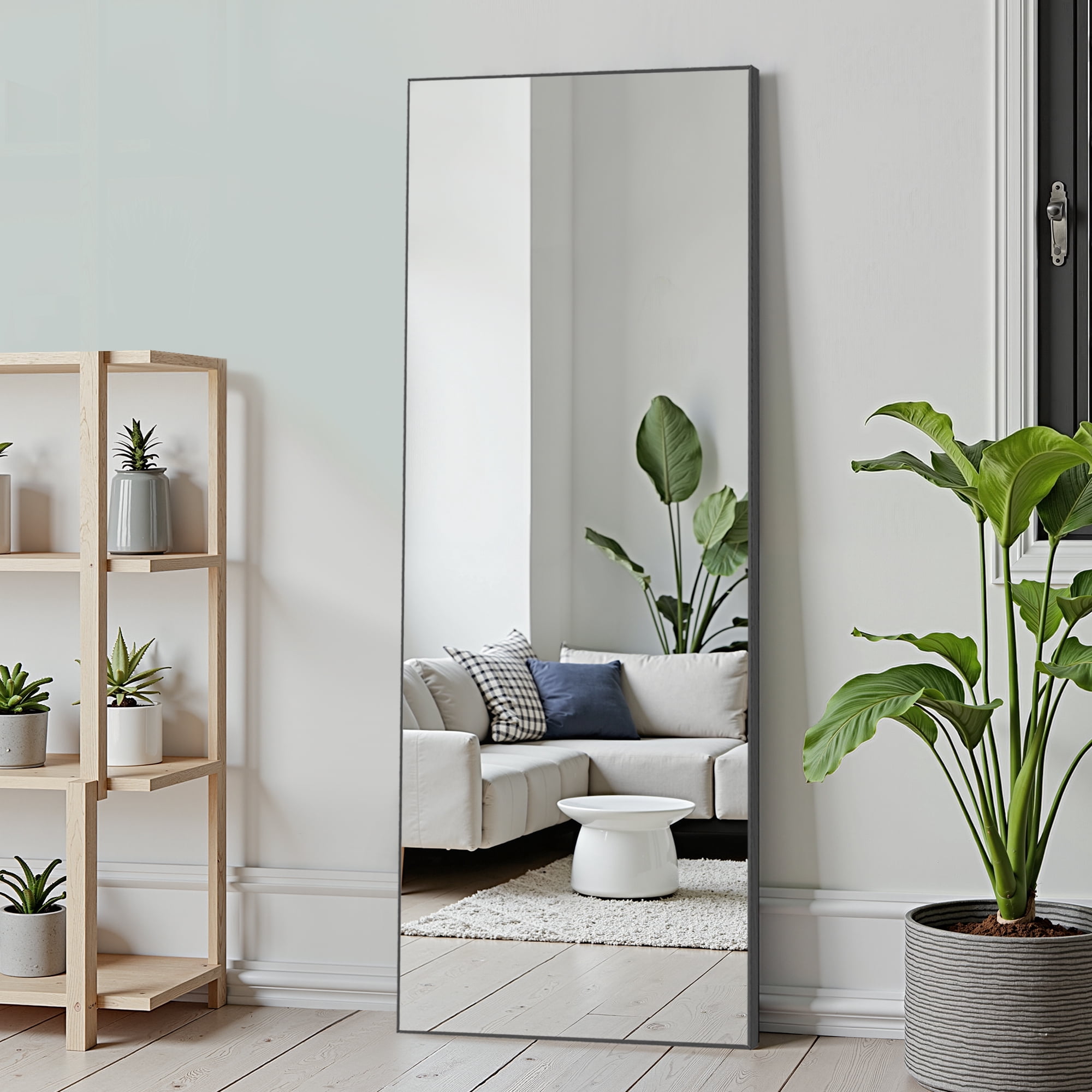 MAYEERTY 71"×34" Black Aluminum Slim-Frame Rectangular Full-Length Mirror No Stand, Sleek Design for Bedroom