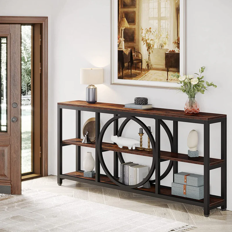 MAYEERTY 70.9" Console Table, Narrow Sofa Table with 3 Tier Storage Shelves