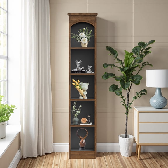 MAYEERTY Slim Narrow 5-Cube Corner Bookcase, 70.9" White Oak Mix Vertical Display Storage Rack