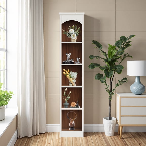 MAYEERTY Slim Narrow 5-Cube Corner Bookcase, 70.9" White Oak Mix Vertical Display Storage Rack
