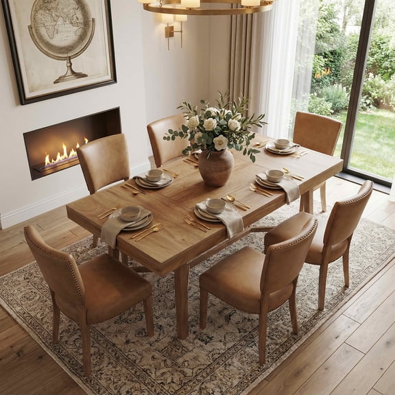 MAYEERTY 70.9" Rustic Farmhouse Dining Table, 6-8 Seater Kitchen Table, 300 lbs Capacity MDF Table, Multifunctional for Home Office & Conference Use